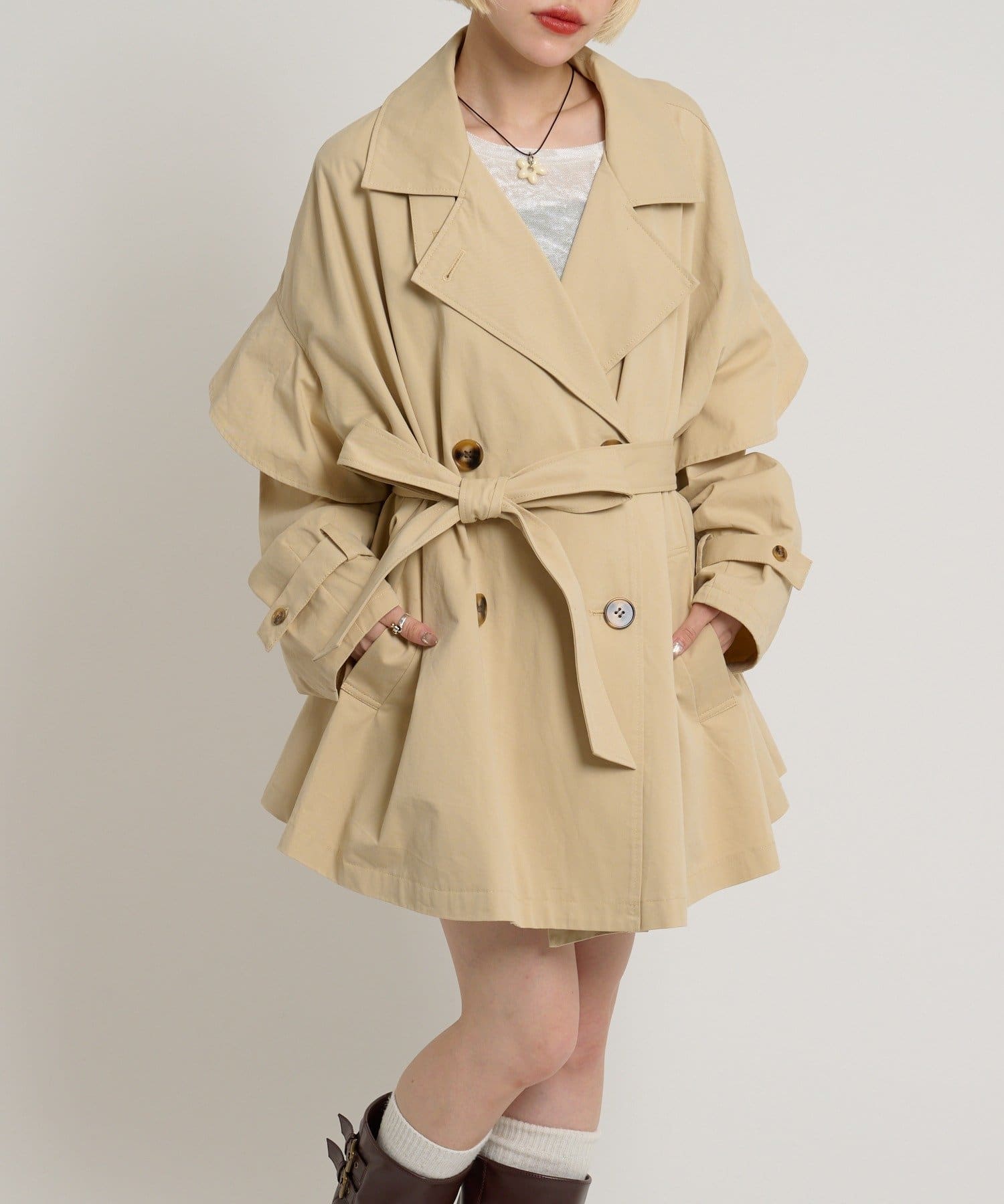 w closet(ダブルクローゼット) フリルトレンチコート