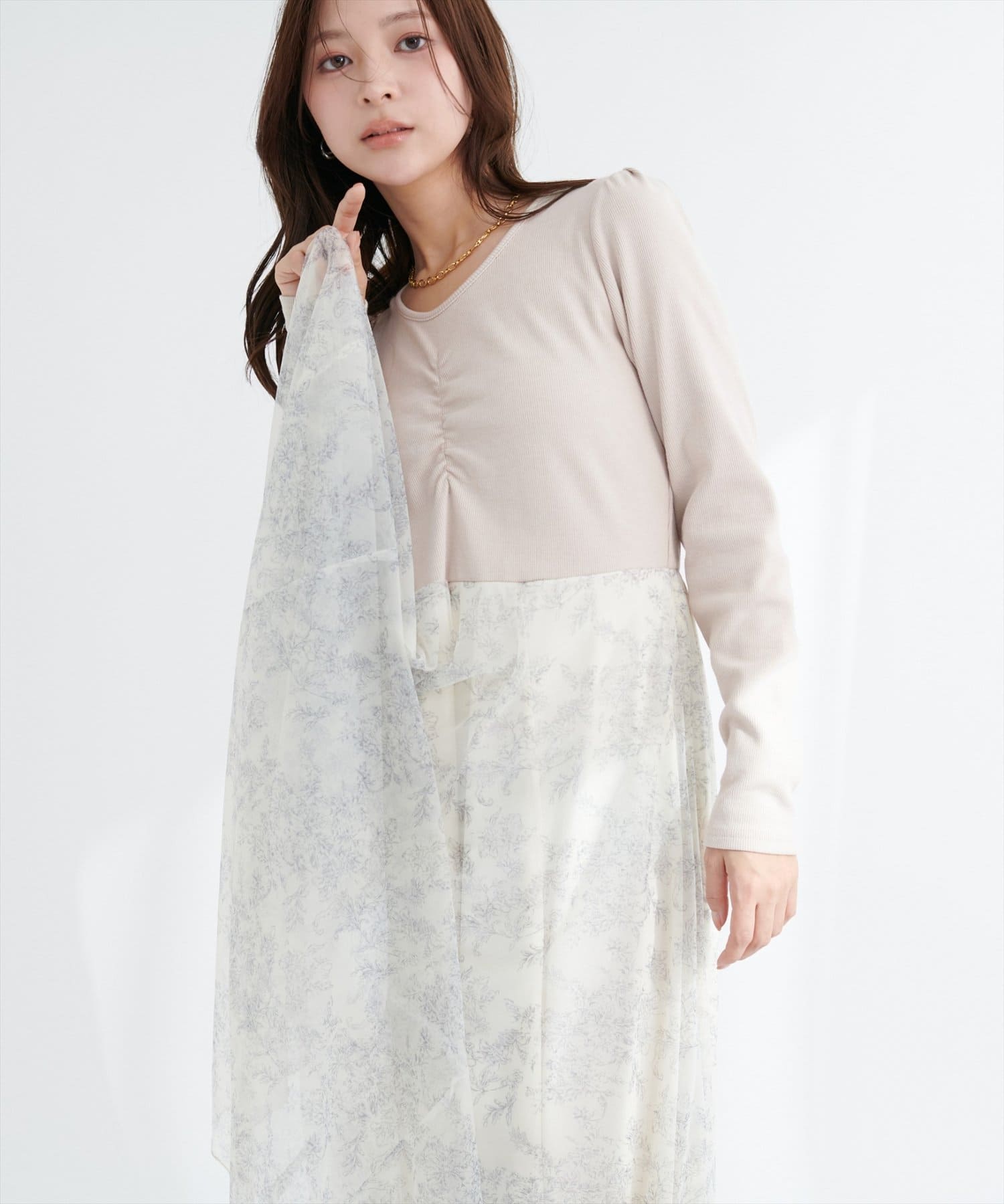 natural couture(ナチュラルクチュール) 花柄チュールワンピース