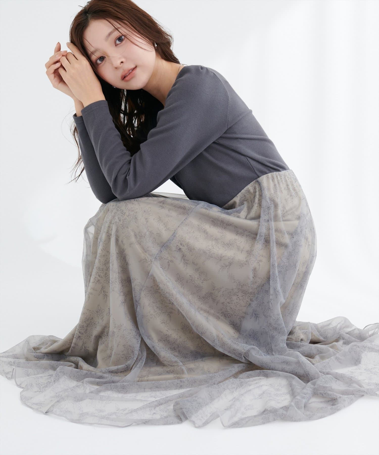 natural couture(ナチュラルクチュール) 花柄チュールワンピース