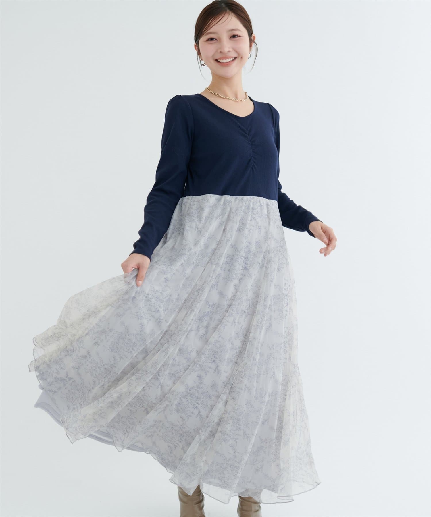 natural couture(ナチュラルクチュール) 花柄チュールワンピース