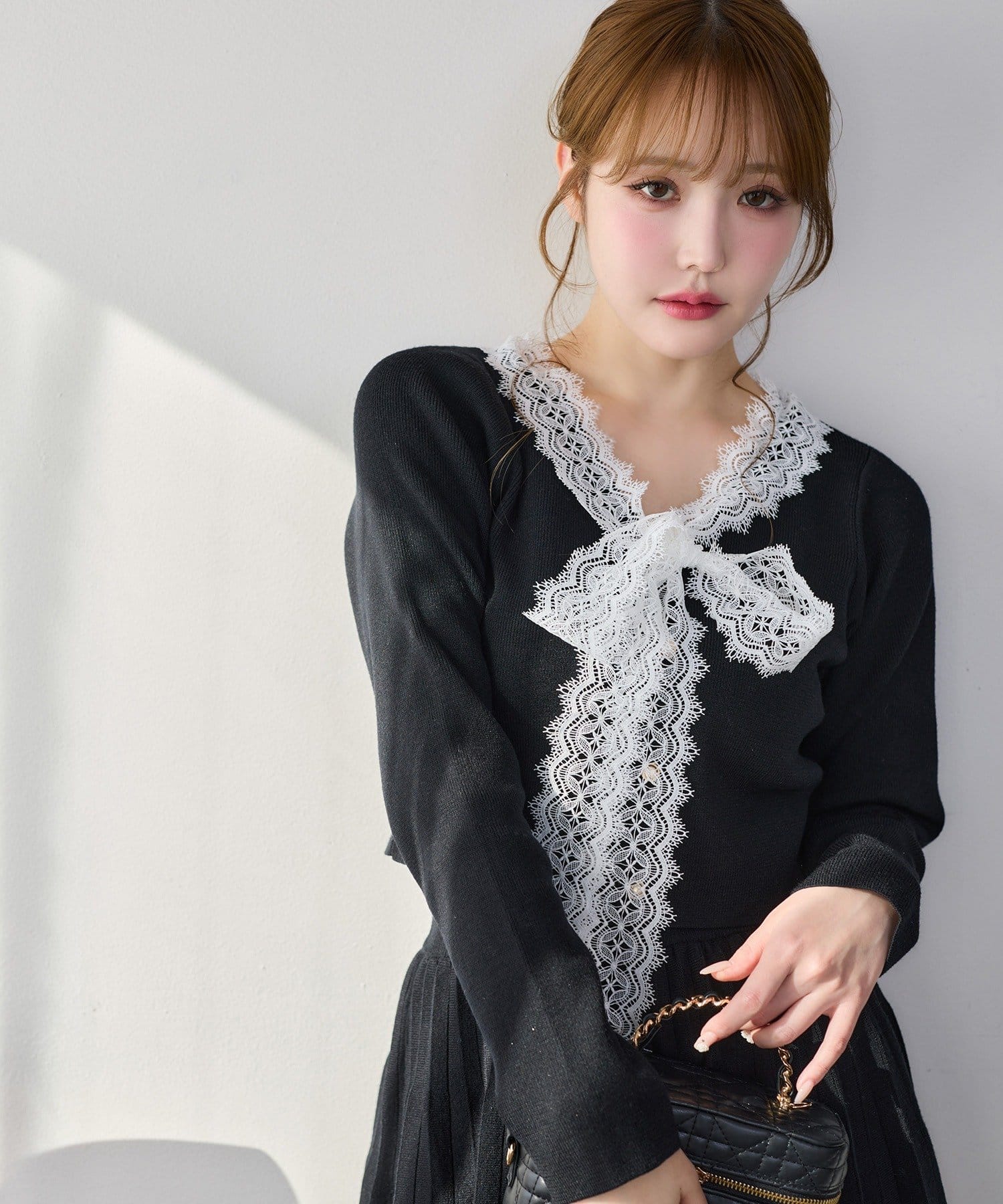 one after another NICE CLAUP(ワンアフターアナザー ナイスクラップ) レースボウタイニットセットアップ