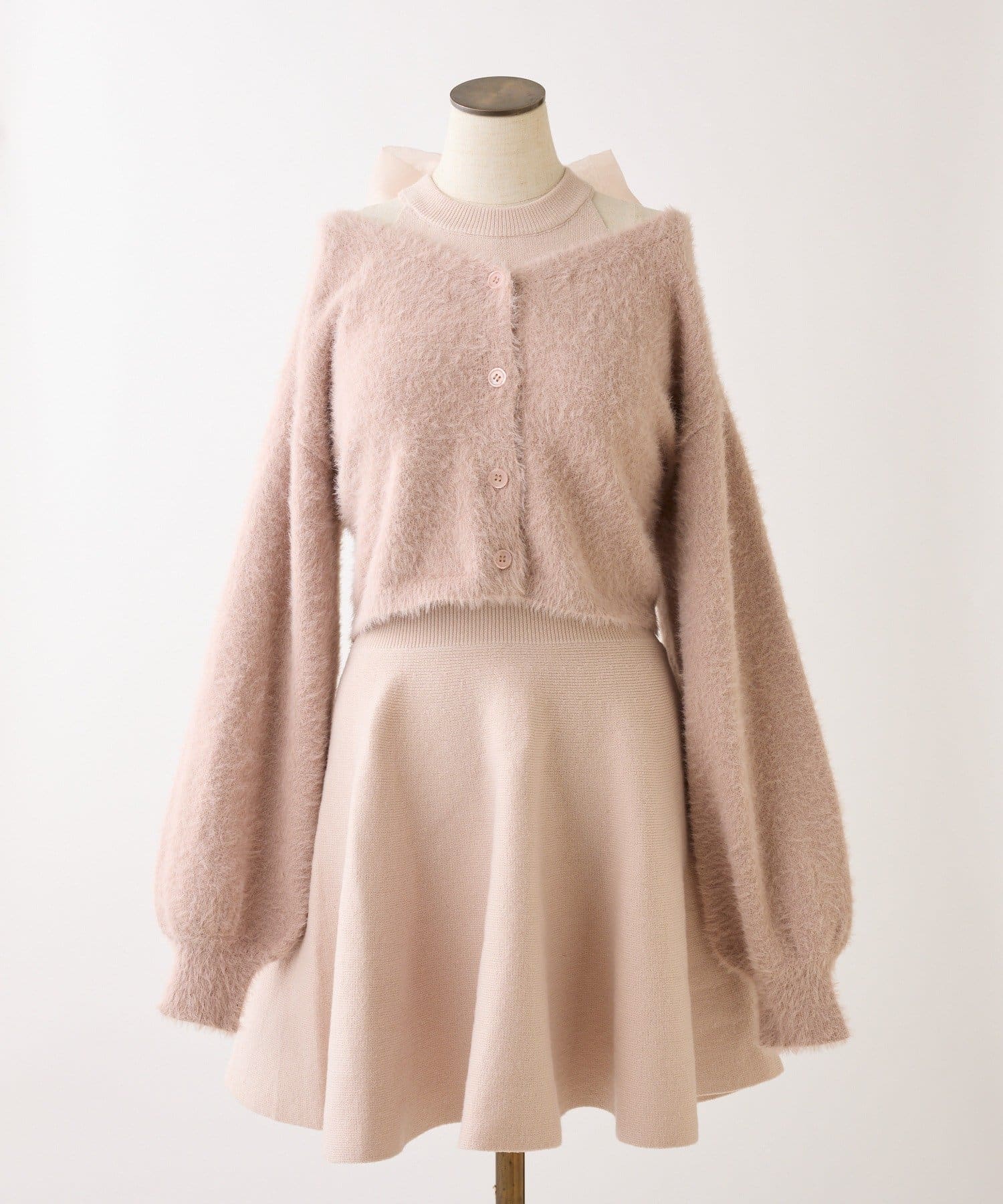 one after another NICE CLAUP(ワンアフターアナザー ナイスクラップ) 【お気に入り総選挙2位】2wayファザーカーデSET後ろリボンニットミニワンピ