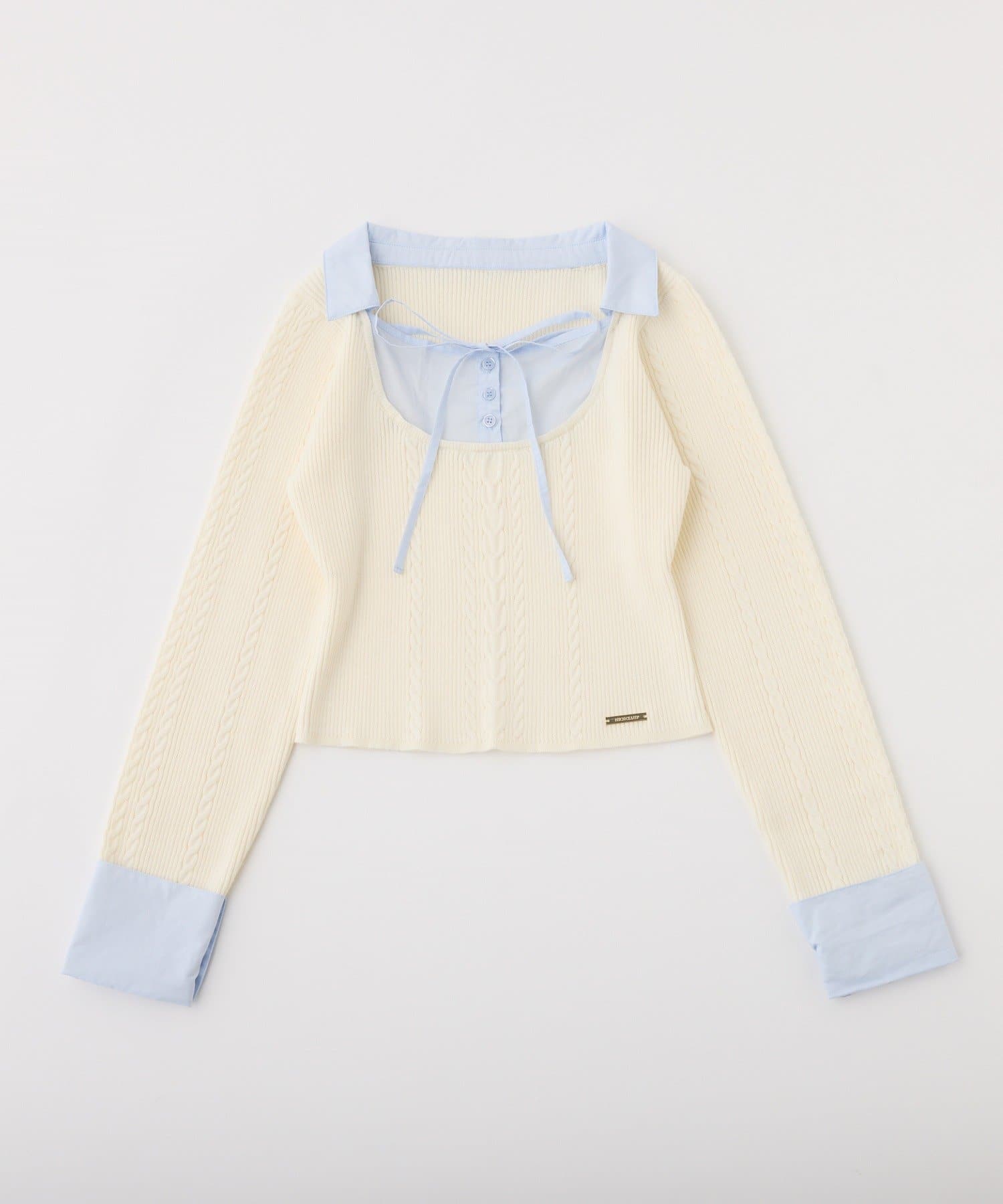 one after another NICE CLAUP(ワンアフターアナザー ナイスクラップ) 【お気に入り総選挙1位】シャツドッキングレイヤード風ニット