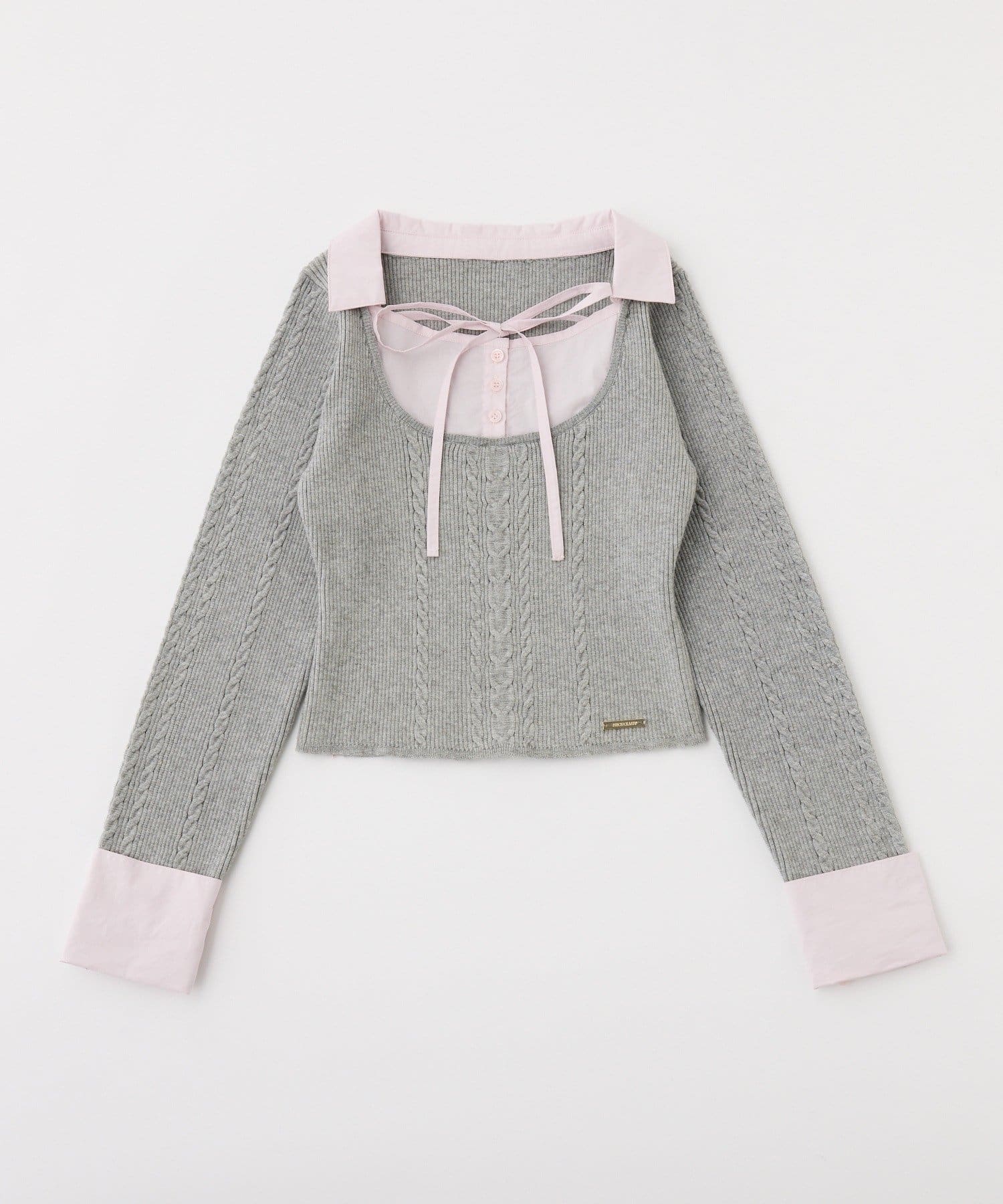 one after another NICE CLAUP(ワンアフターアナザー ナイスクラップ) 【お気に入り総選挙1位】シャツドッキングレイヤード風ニット