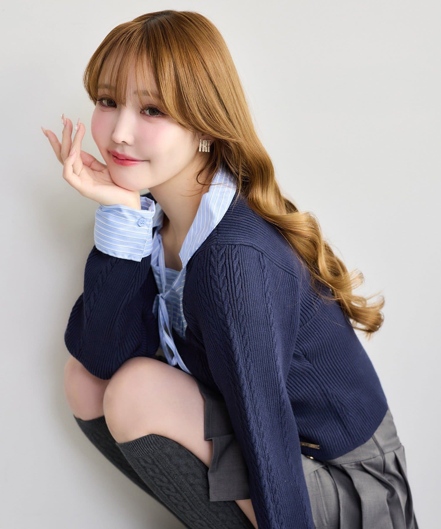 one after another NICE CLAUP(ワンアフターアナザー ナイスクラップ) 【お気に入り総選挙1位】シャツドッキングレイヤード風ニット