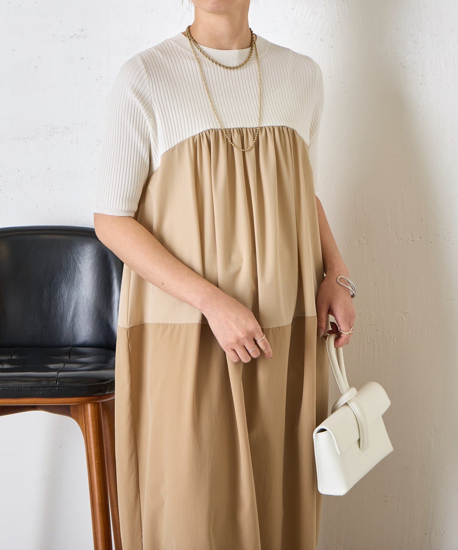 Jena　espace merveilleux(ジェナ　エスパスメルヴェイユ) 【体型カバー◎】バイカラー切替ワンピース