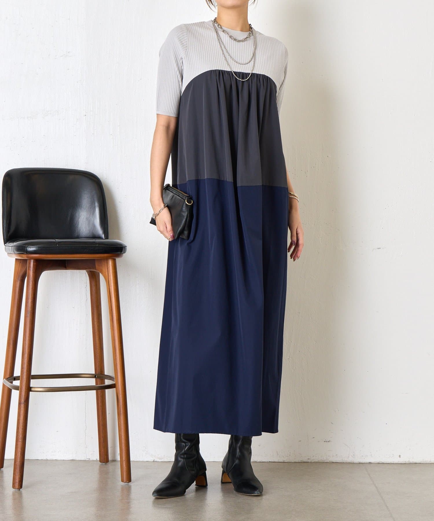 Jena　espace merveilleux(ジェナ　エスパスメルヴェイユ) 【体型カバー◎】バイカラー切替ワンピース