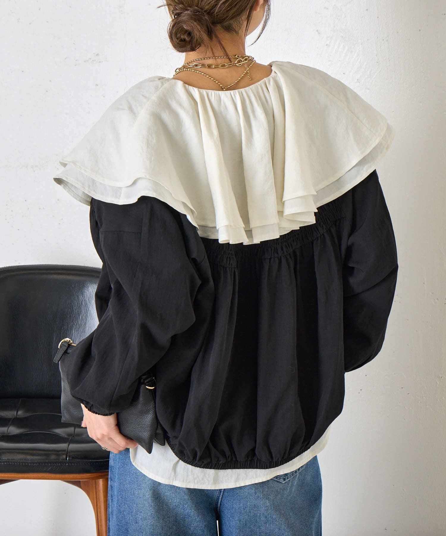 Jena　espace merveilleux(ジェナ　エスパスメルヴェイユ) 【さっと羽織れる】レーヨンナイロンギャザー切替ブルゾン