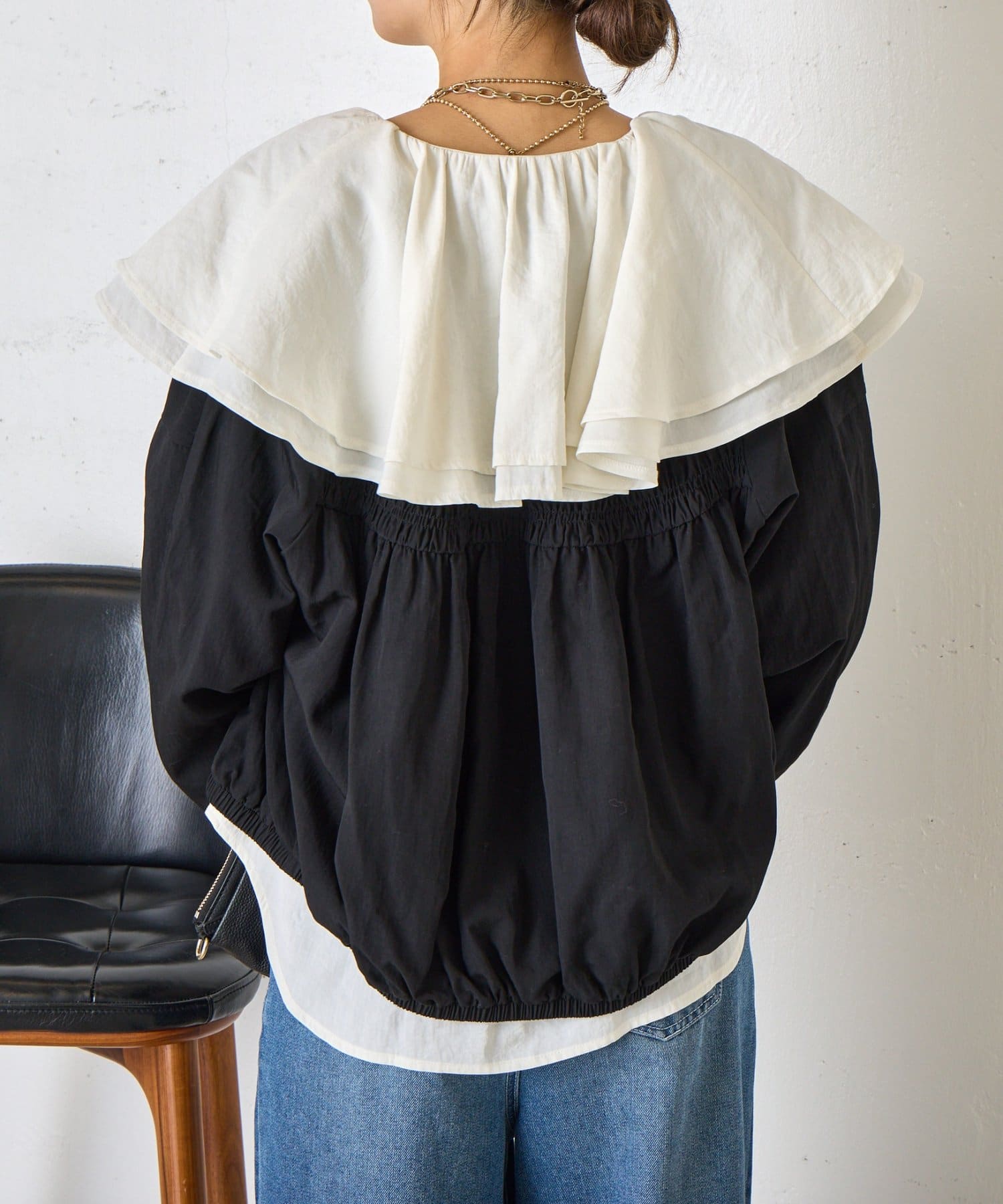 Jena　espace merveilleux(ジェナ　エスパスメルヴェイユ) 【さっと羽織れる】レーヨンナイロンギャザー切替ブルゾン