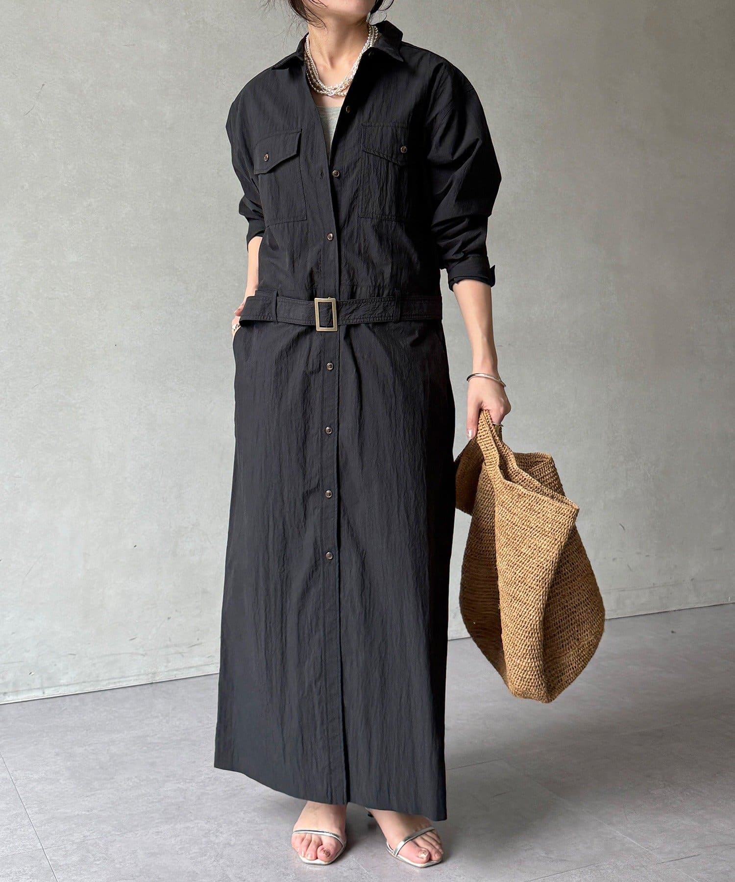 DOUDOU(ドゥドゥ) 【WEB限定】ワイヤーカラーロングシャツワンピース