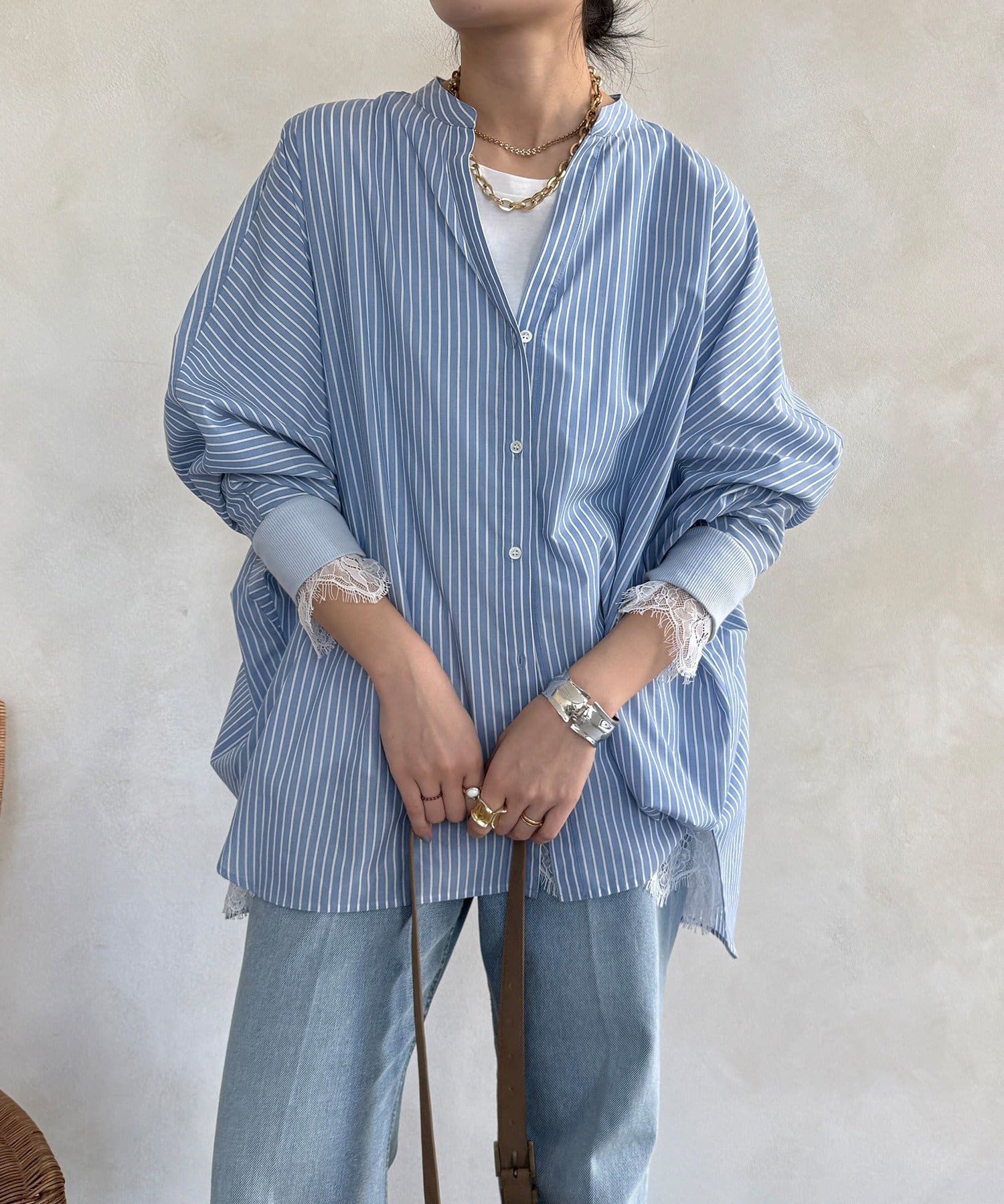 DOUDOU(ドゥドゥ) ストライプドルマンVVシャツ