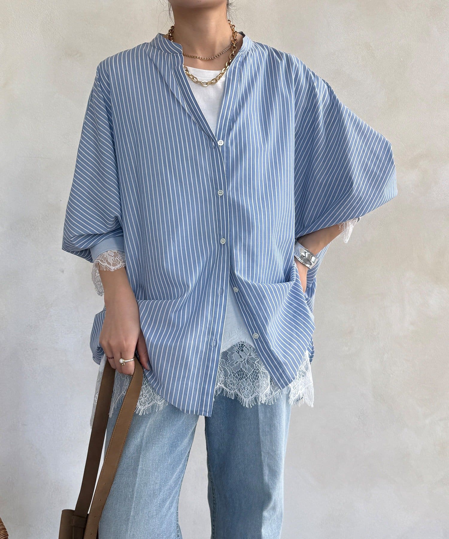 DOUDOU(ドゥドゥ) ストライプドルマンVVシャツ