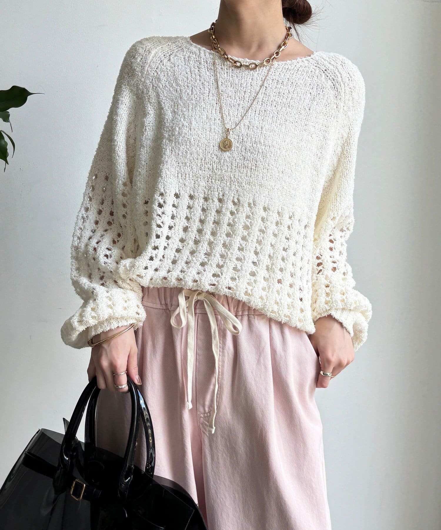 DOUDOU(ドゥドゥ) 【WEB限定】メッシュ編みニットプルオーバー