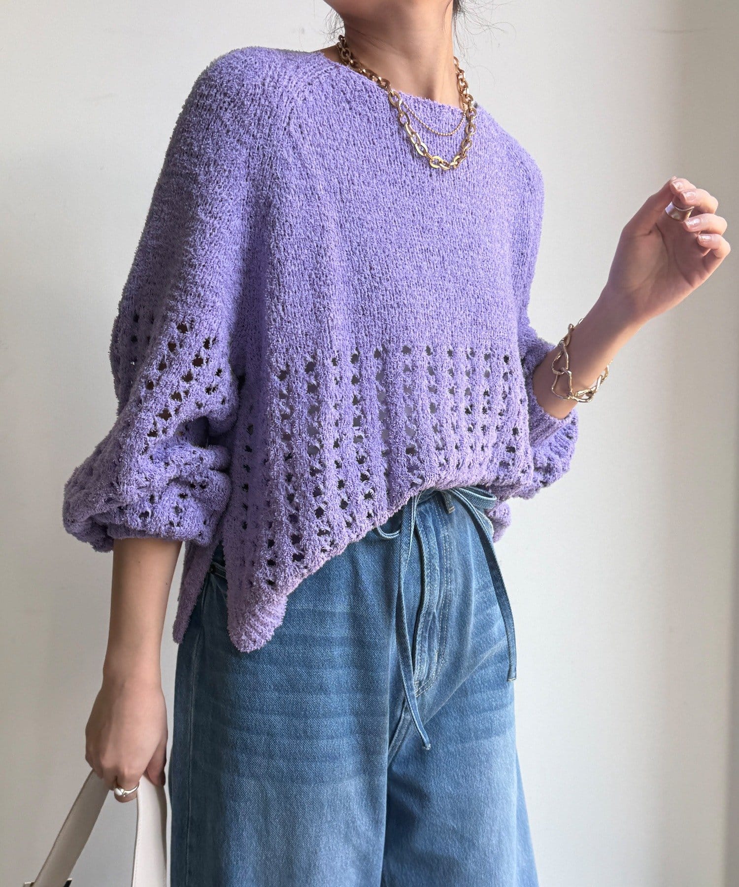 DOUDOU(ドゥドゥ) 【WEB限定】メッシュ編みニットプルオーバー