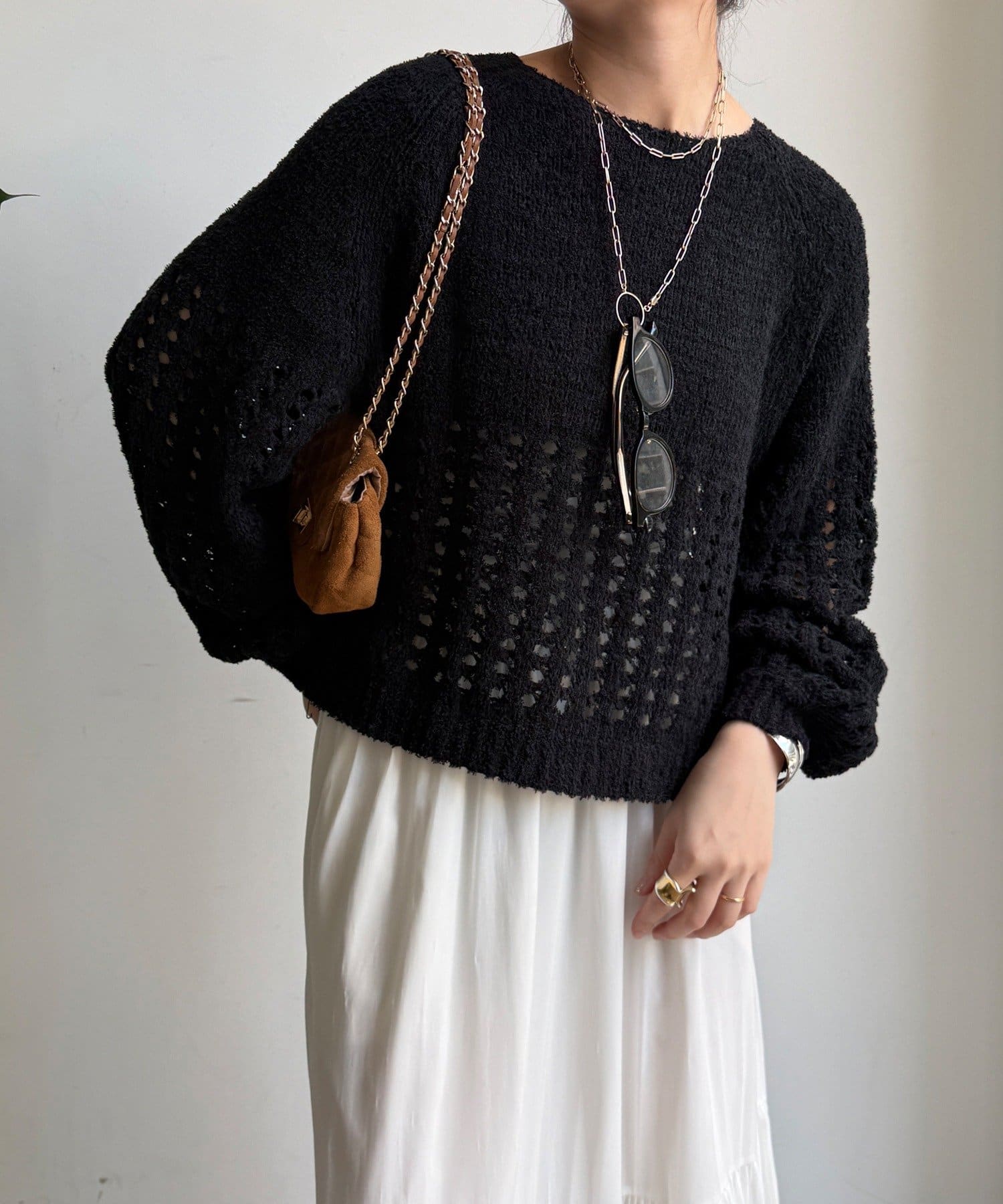 DOUDOU(ドゥドゥ) 【WEB限定】メッシュ編みニットプルオーバー