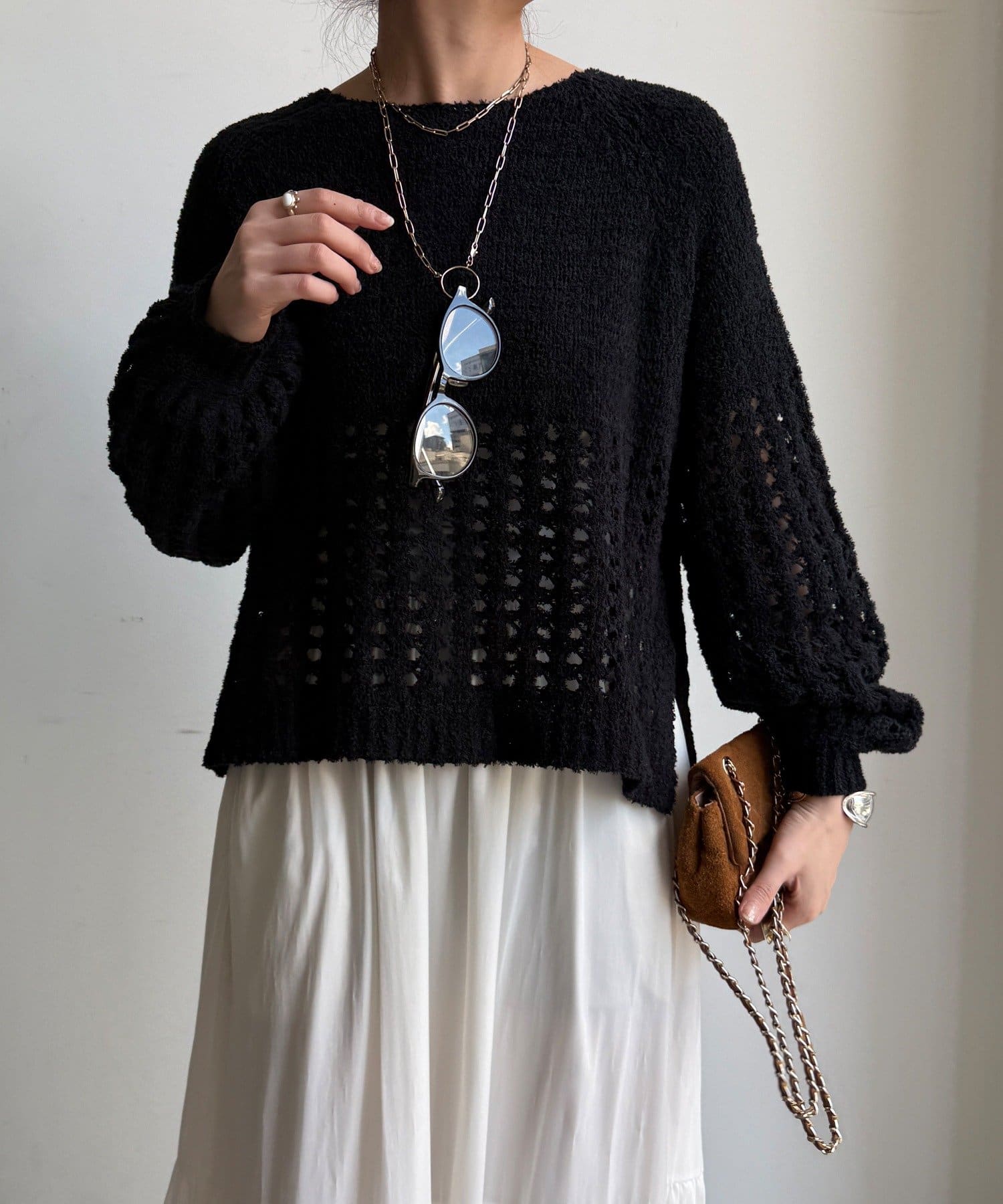 DOUDOU(ドゥドゥ) 【WEB限定】メッシュ編みニットプルオーバー