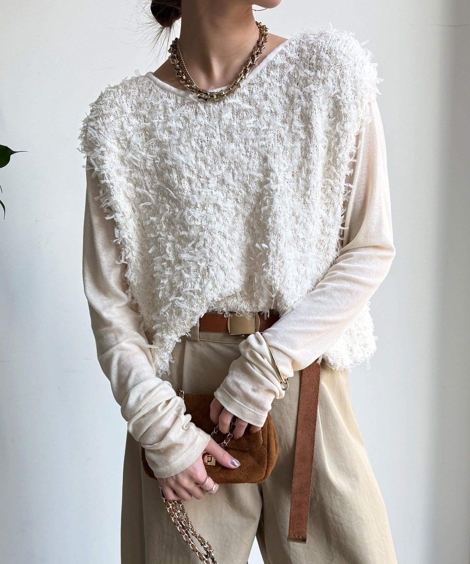 DOUDOU(ドゥドゥ) 【WEB限定】チュールヤーンニットベスト