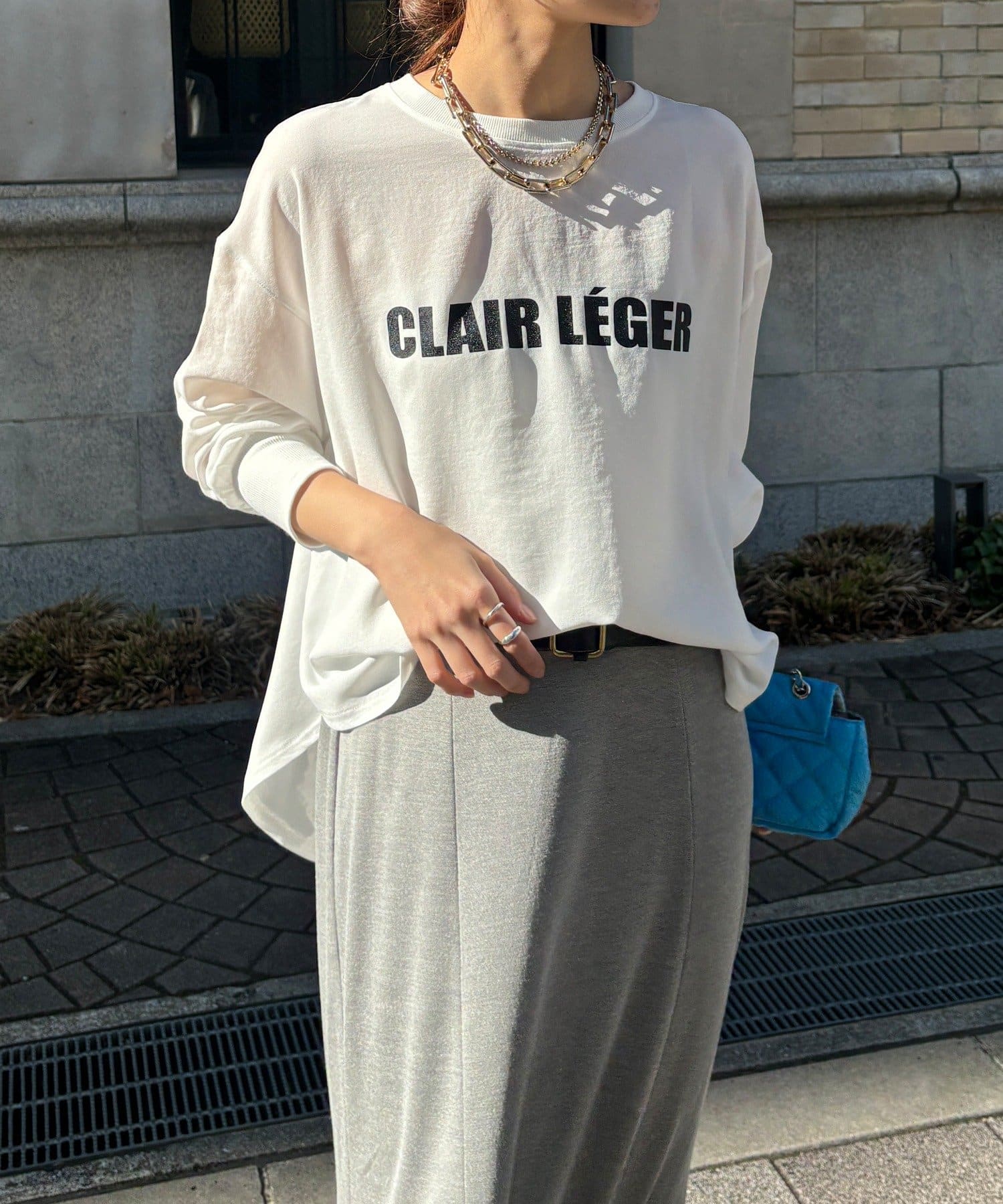 DOUDOU(ドゥドゥ) 袖リブバックボタンジョーゼットロゴプルオーバー