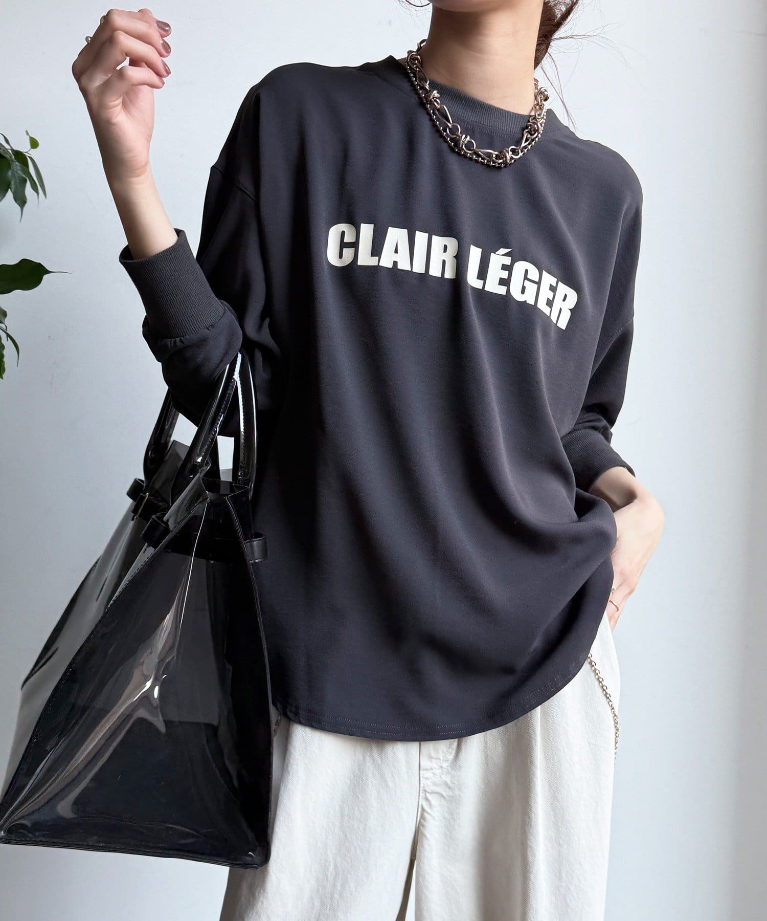 DOUDOU(ドゥドゥ) 袖リブバックボタンジョーゼットロゴプルオーバー