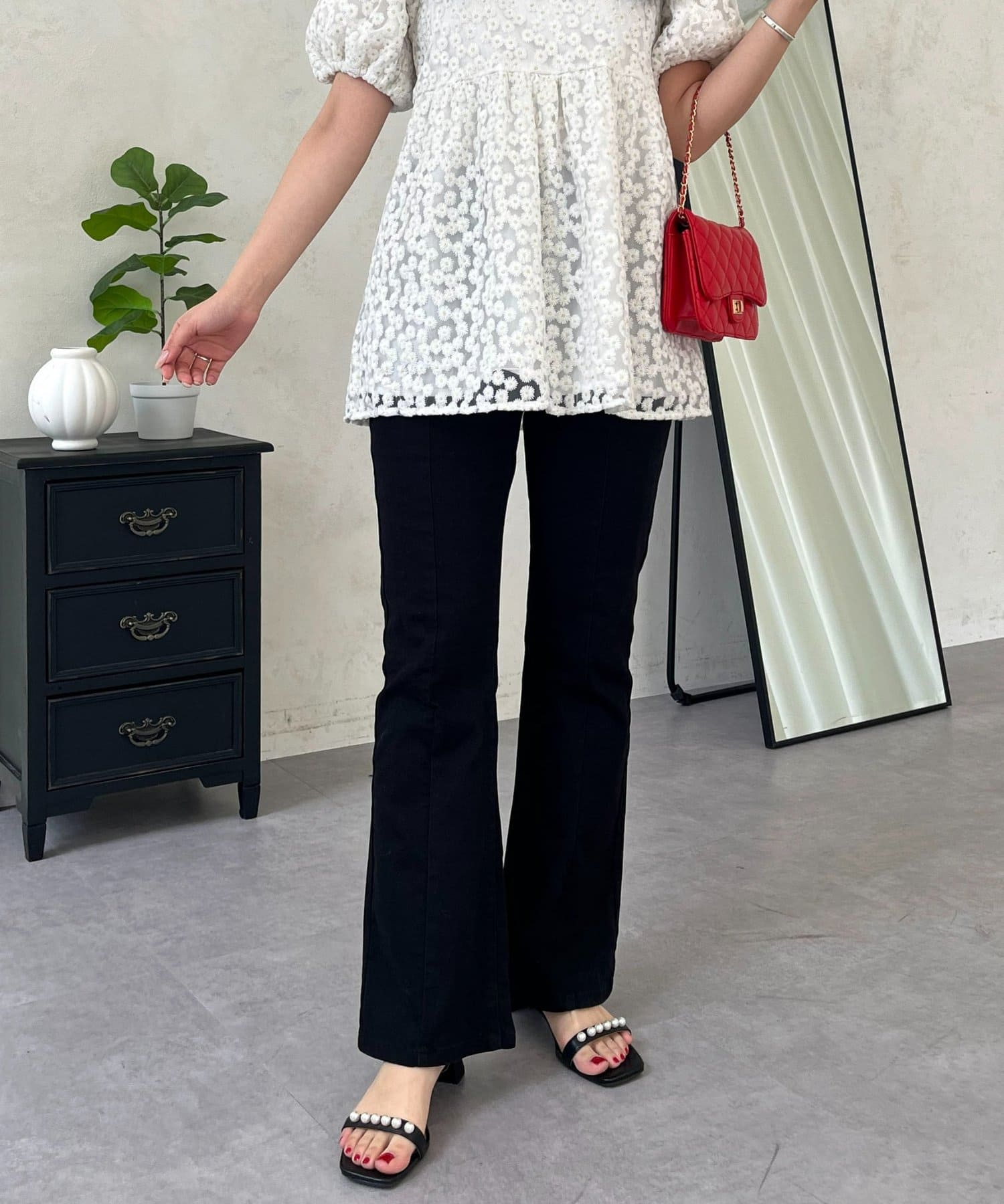 prose verse(プロズヴェール) センターラインストレッチツイルフレアパンツ