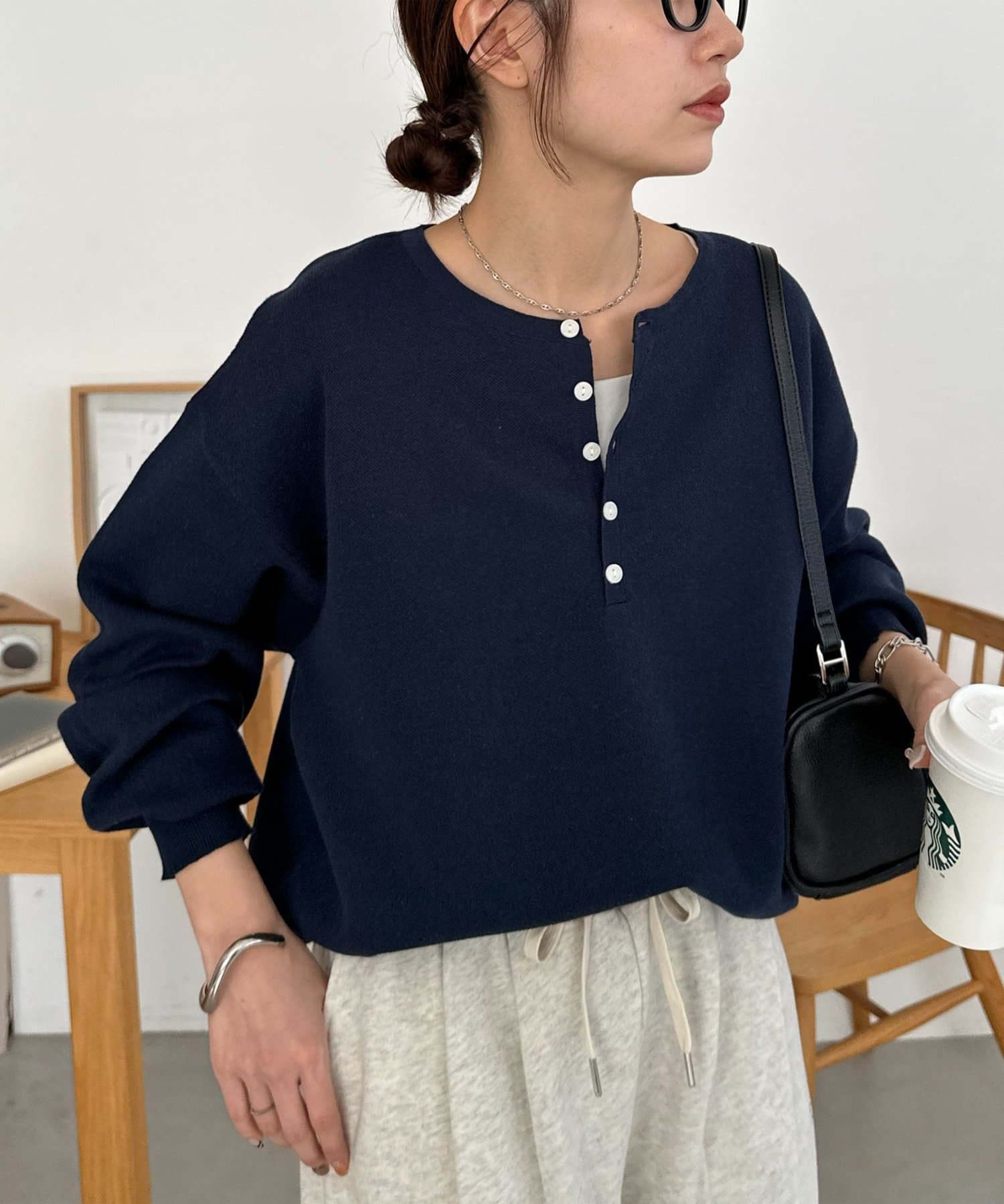 DISCOAT(ディスコート) 【Enlude】スウェットライクヘンリーネックニット《ユニセックス》