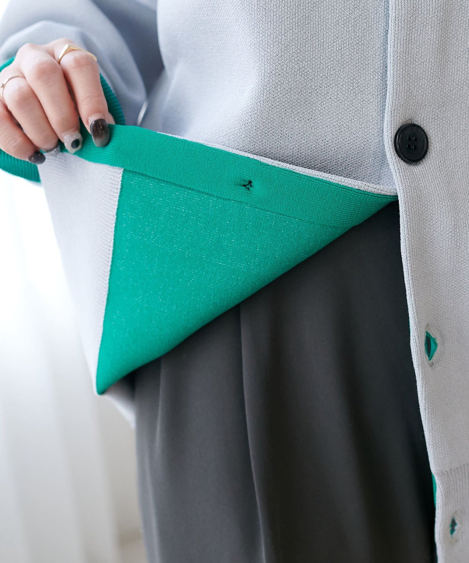 DISCOAT(ディスコート) 【ユニセックス】スウェットライク配色クルーカーディガン