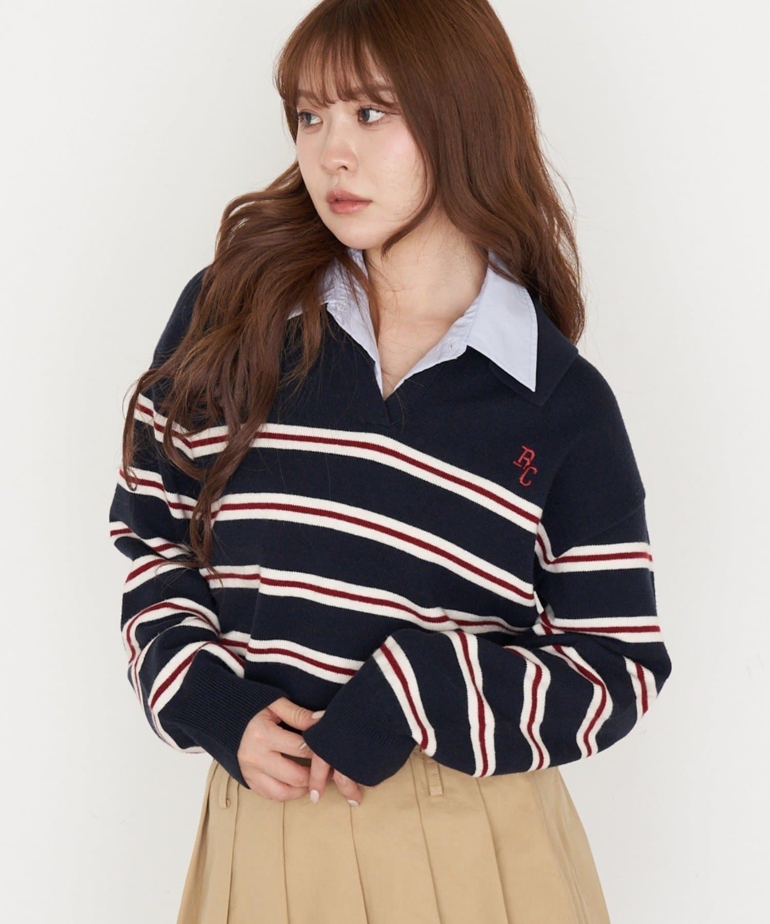 RAY CASSIN(レイカズン) スキッパーマルチボーダーニット