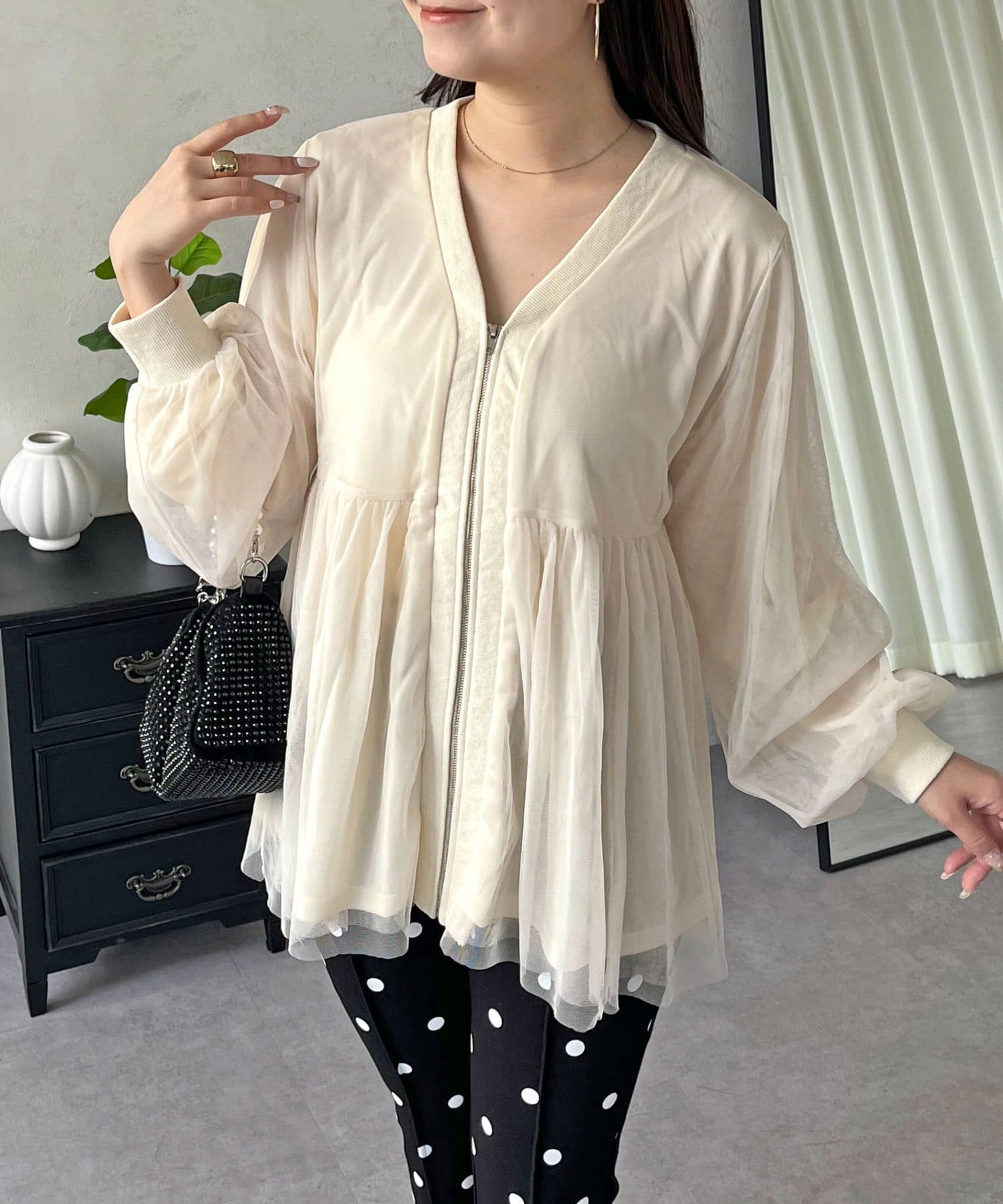 prose verse(プロズヴェール) チュールレイヤードペプラムカットカーディガン