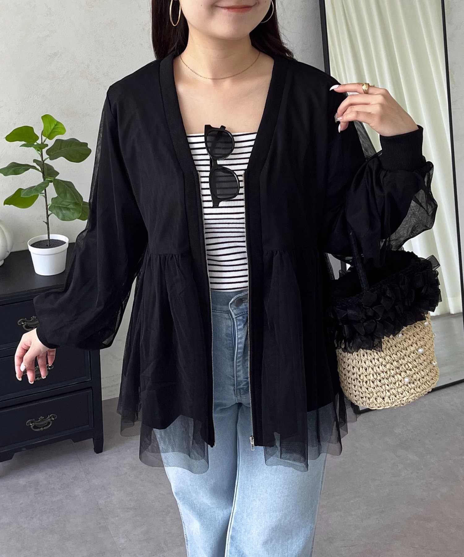 prose verse(プロズヴェール) チュールレイヤードペプラムカットカーディガン