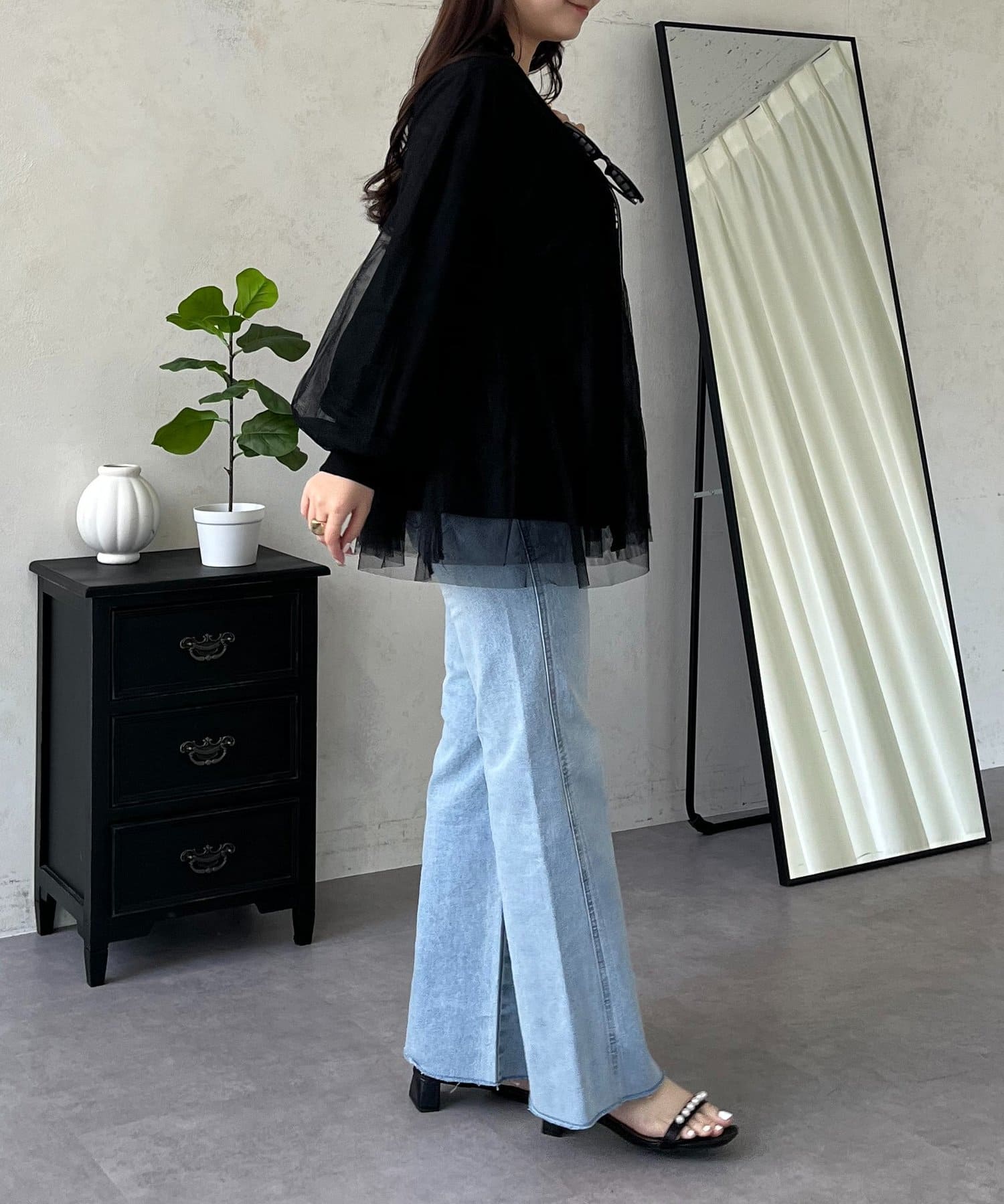 prose verse(プロズヴェール) チュールレイヤードペプラムカットカーディガン