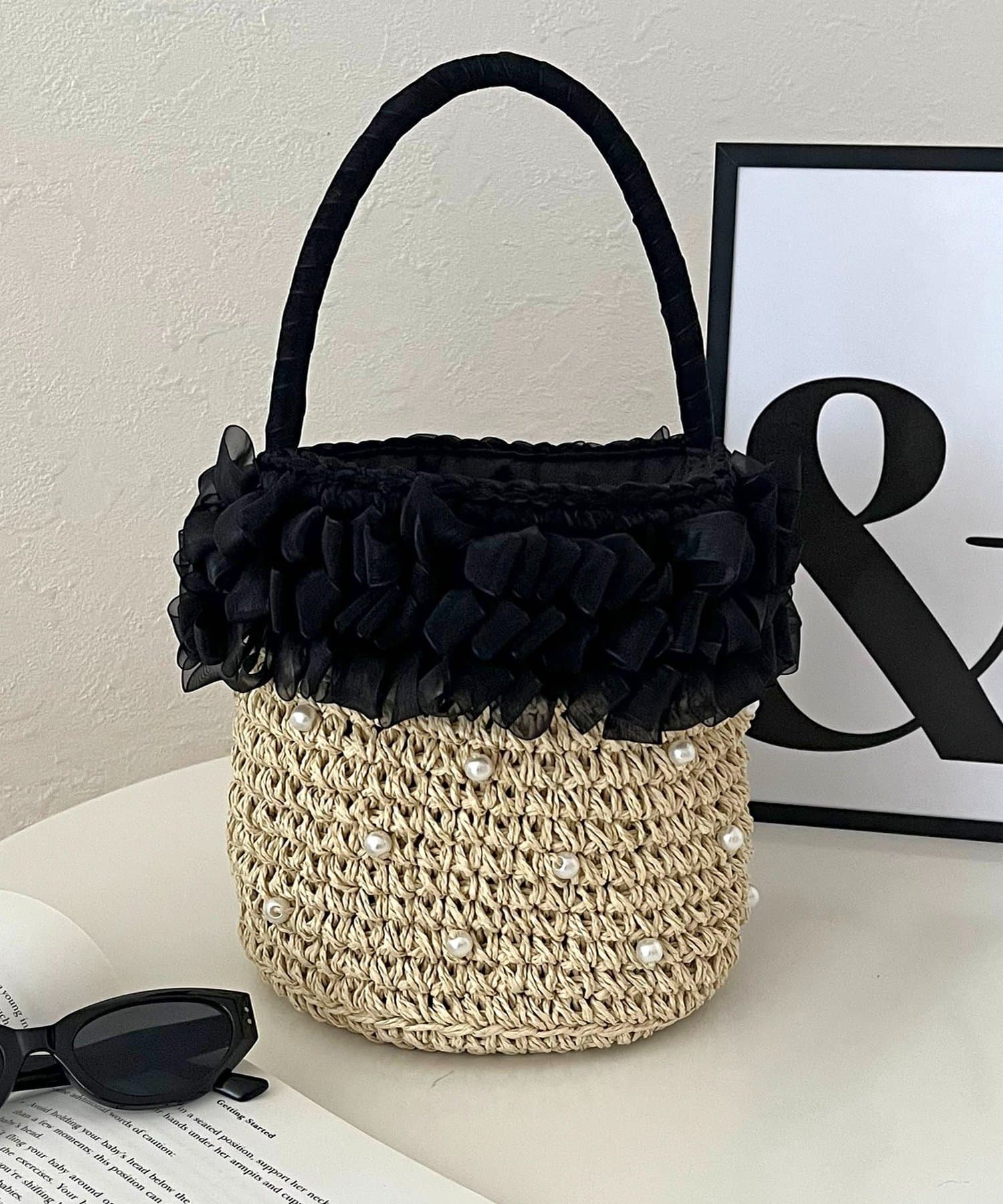 prose verse(プロズヴェール) オーガンジーフリルパールかごバッグ