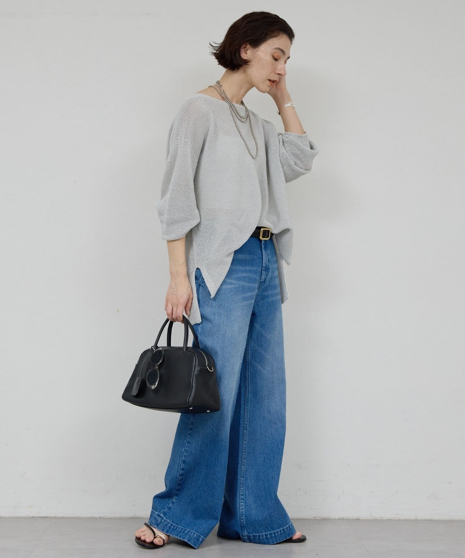 GALLARDAGALANTE(ガリャルダガランテ) 【新色GD/SV登場！】【着回し力抜群】ペーパーヤーンメッシュニット