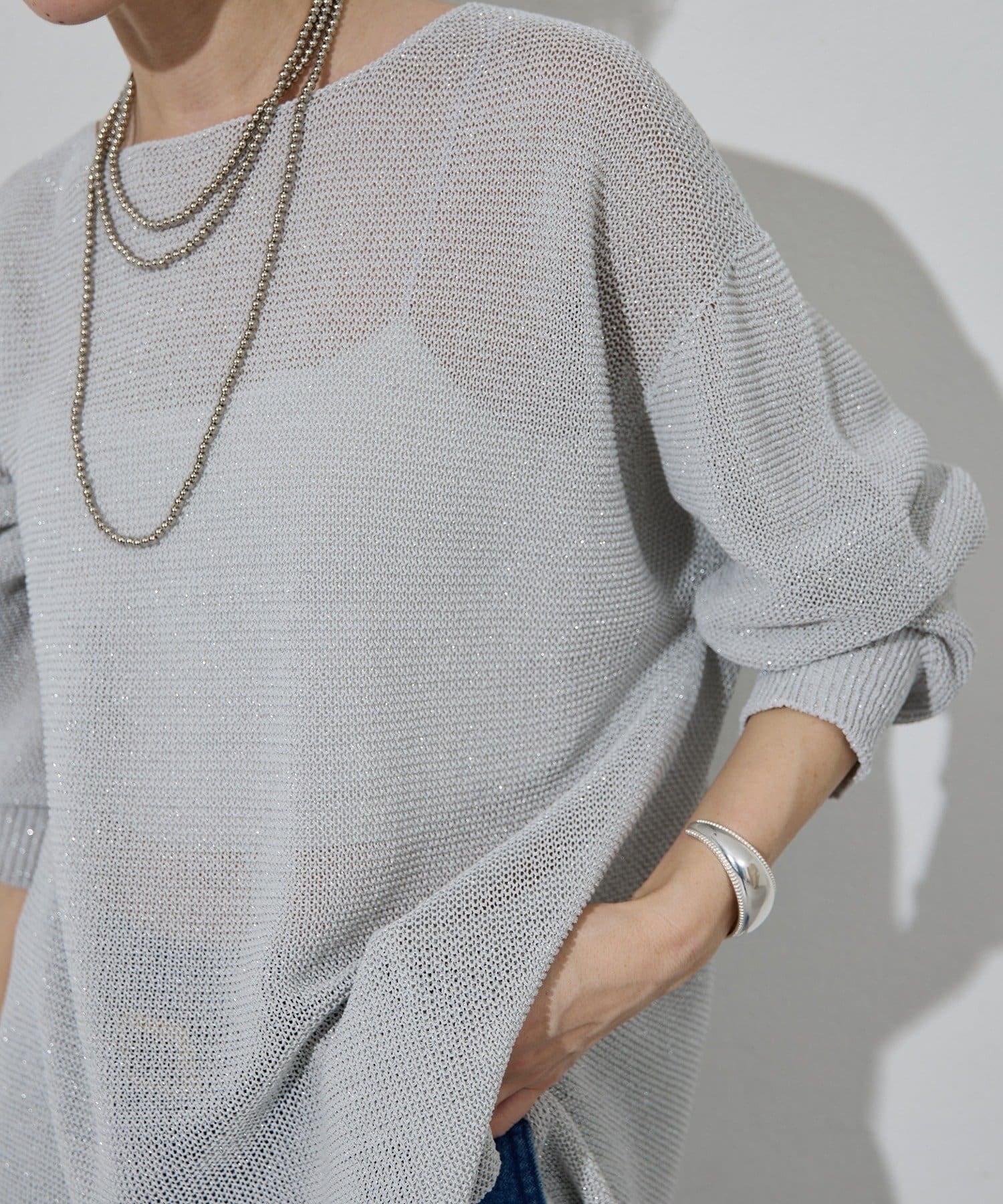 GALLARDAGALANTE(ガリャルダガランテ) 【新色GD/SV登場！】【着回し力抜群】ペーパーヤーンメッシュニット