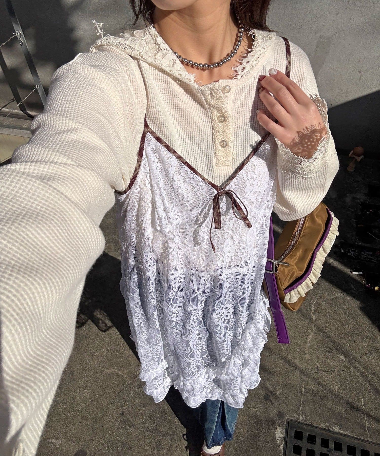 CIAOPANIC(チャオパニック) チェックパイピングレースキャミワンピース