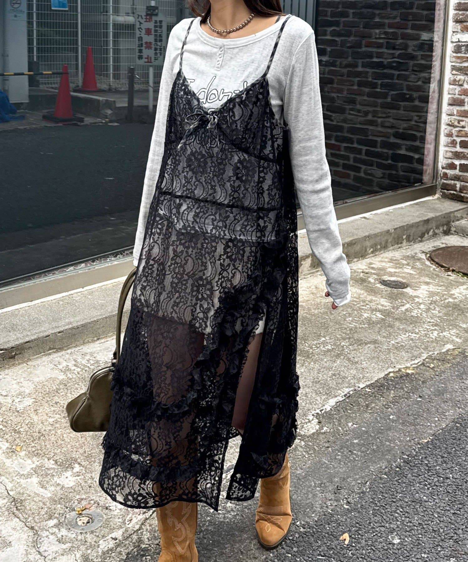 CIAOPANIC(チャオパニック) チェックパイピングレースキャミワンピース