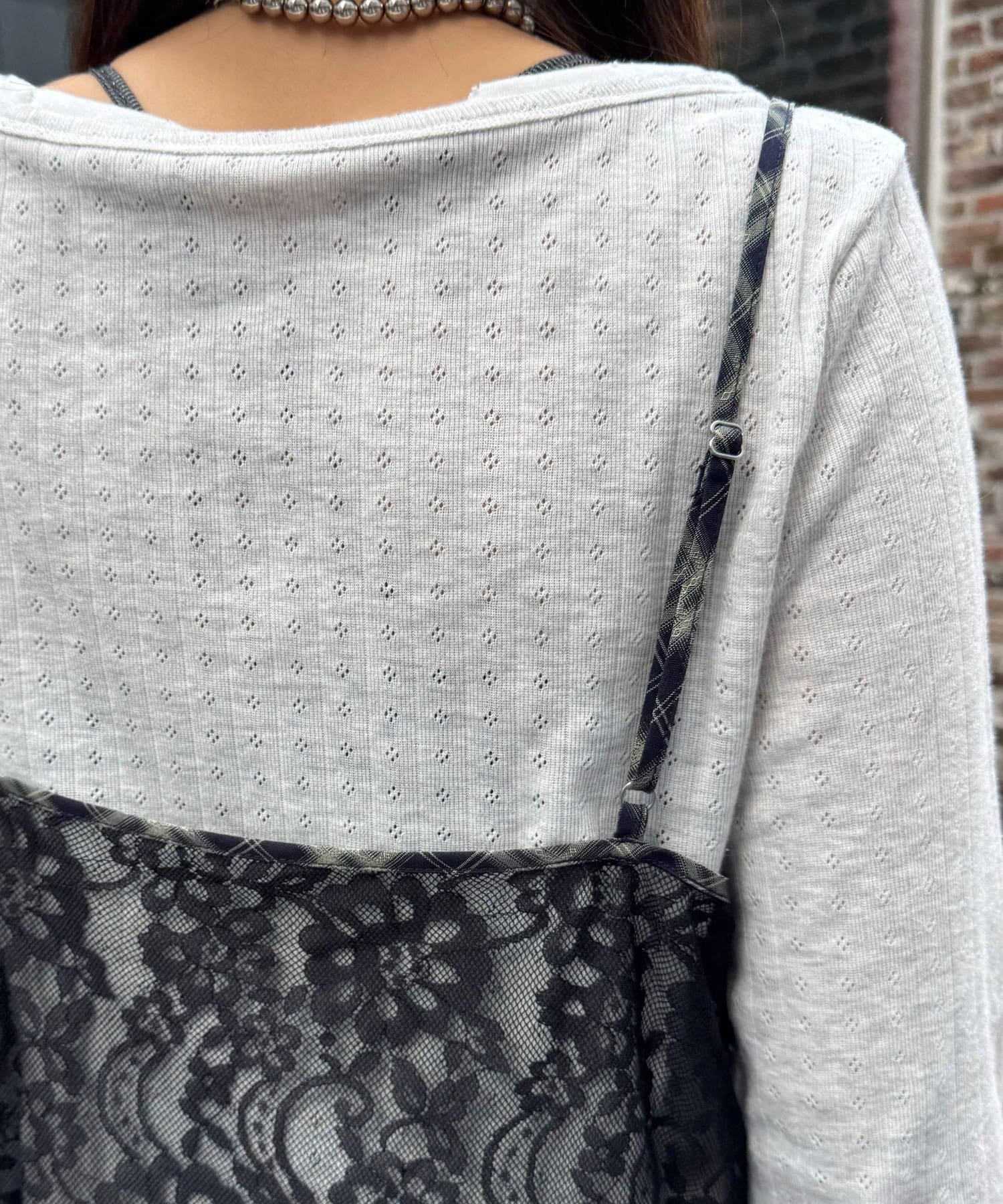 CIAOPANIC(チャオパニック) チェックパイピングレースキャミワンピース