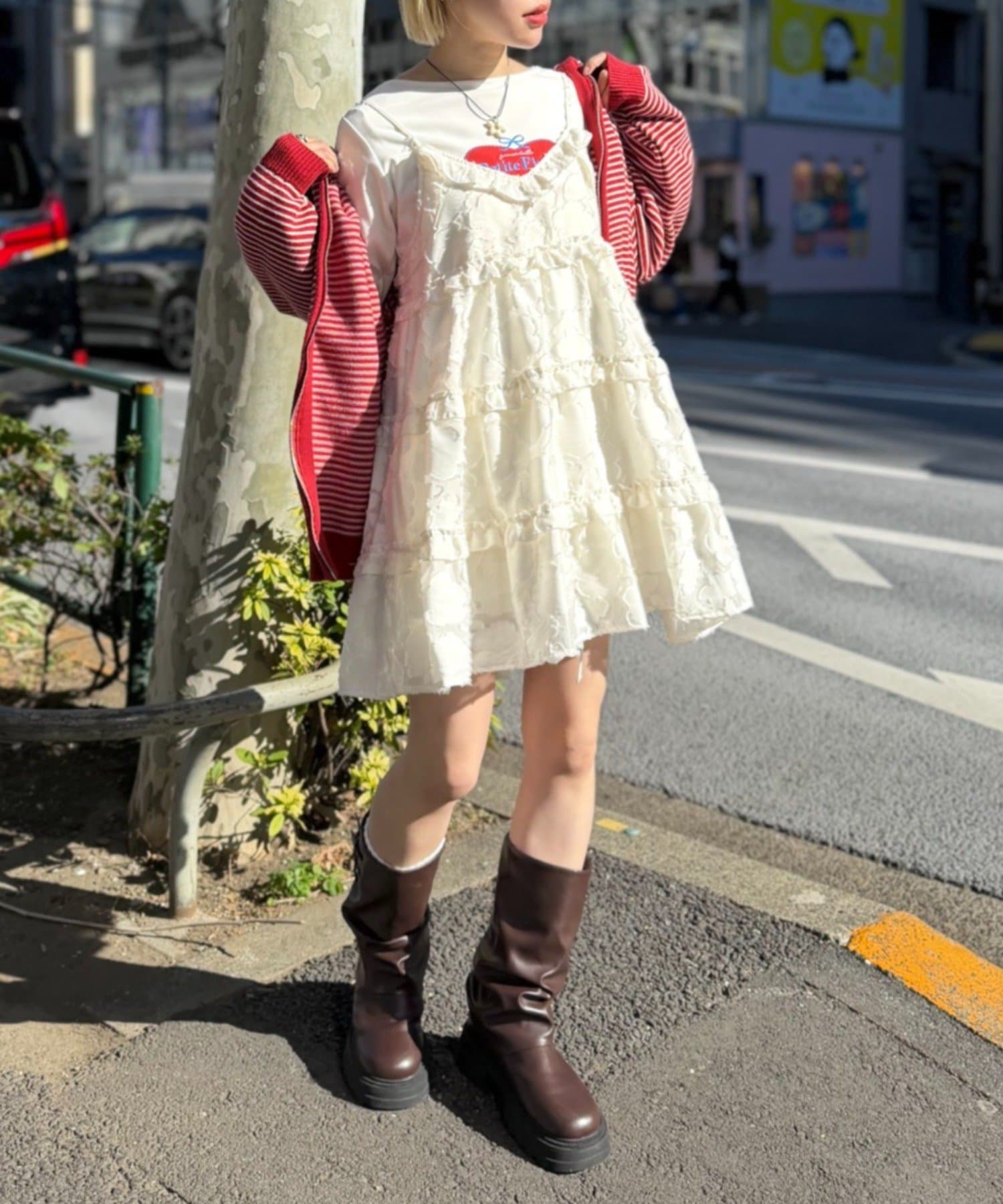 w closet(ダブルクローゼット) ジャガードミニキャミワンピ