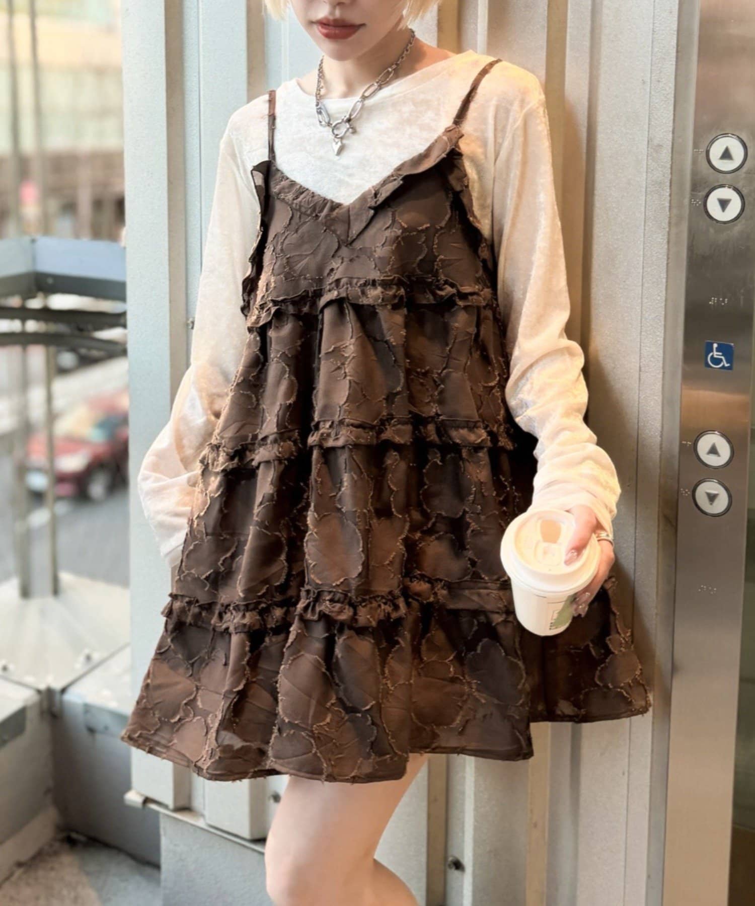 w closet(ダブルクローゼット) ジャガードミニキャミワンピ