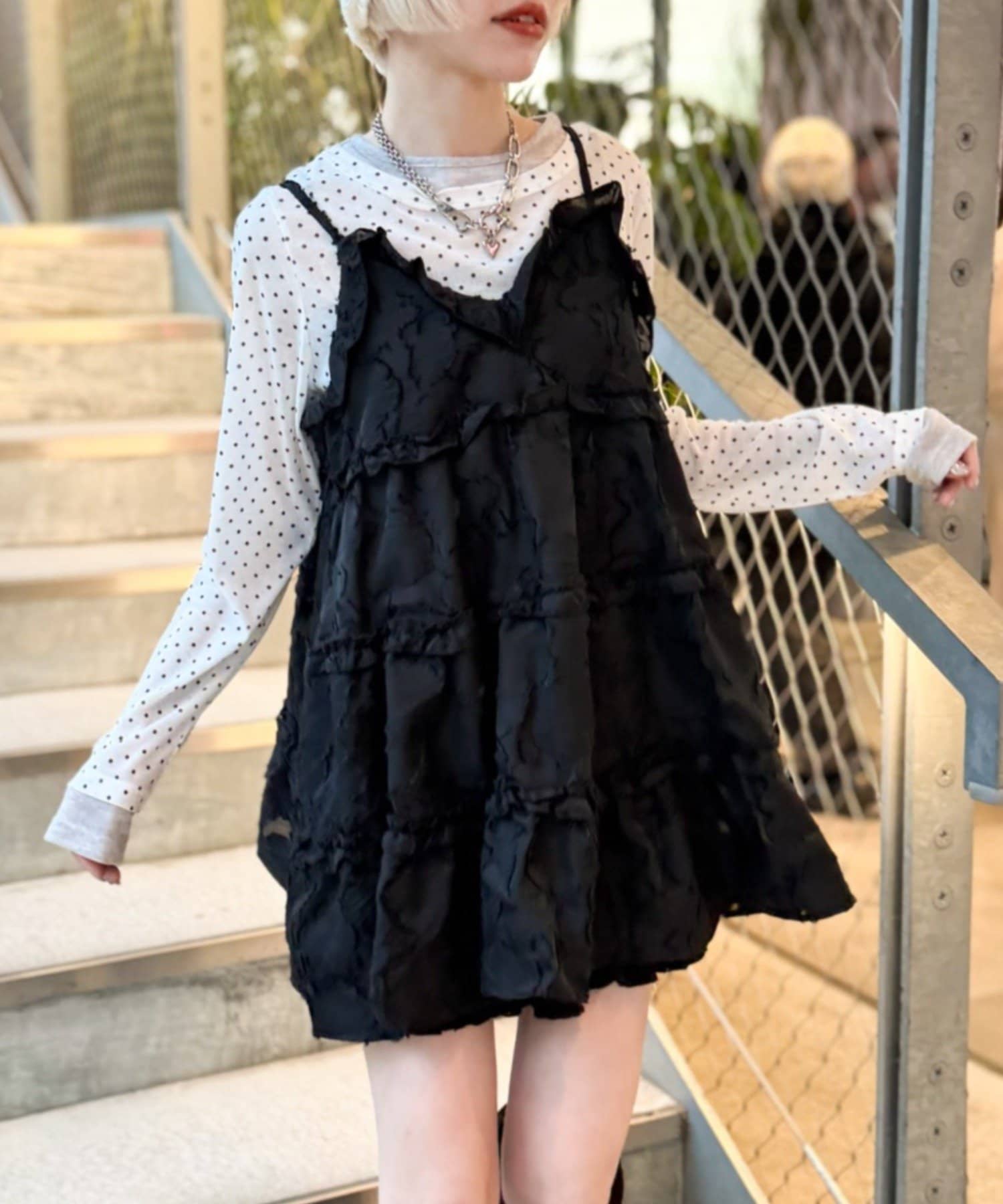 w closet(ダブルクローゼット) ジャガードミニキャミワンピ