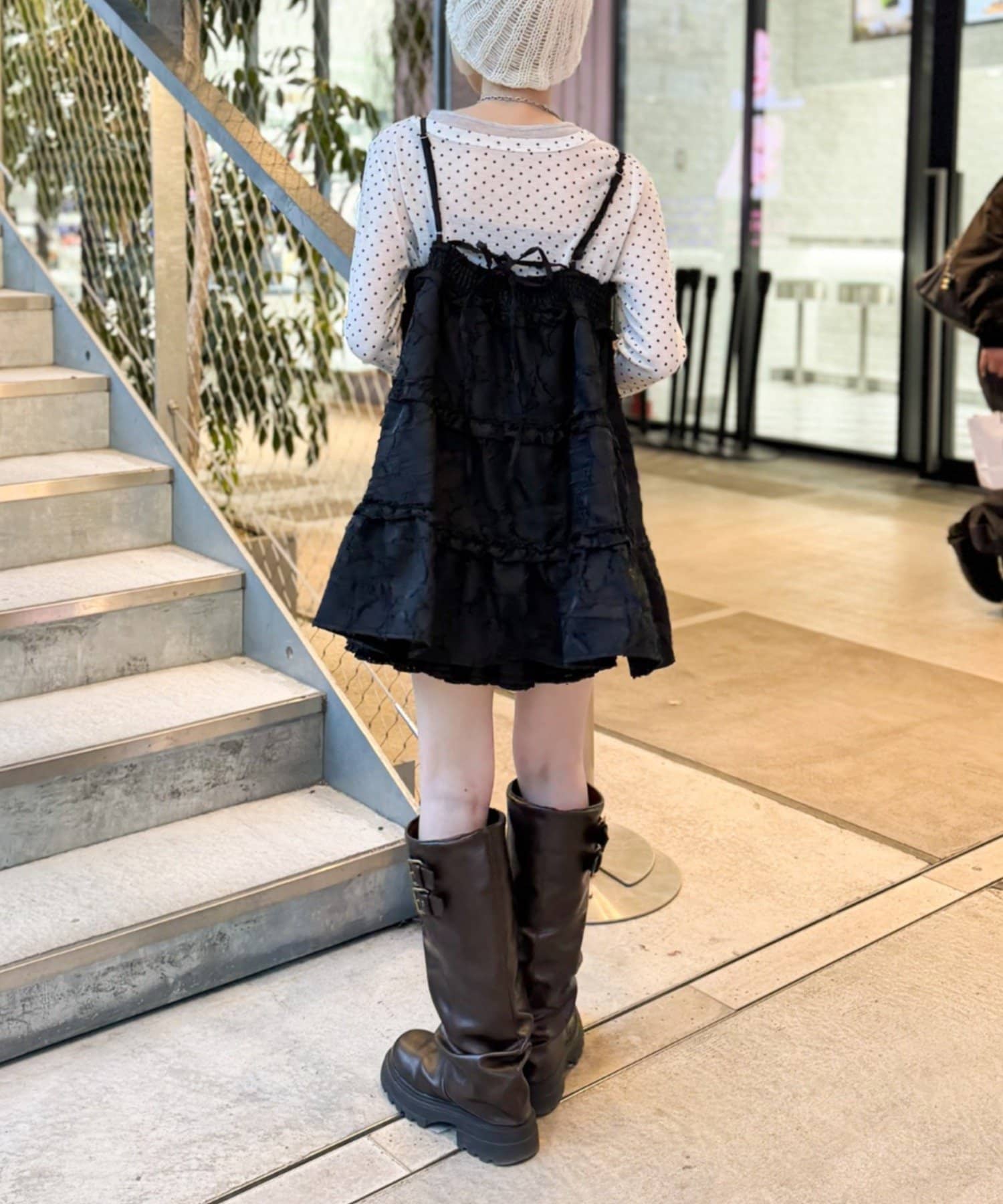 w closet(ダブルクローゼット) ジャガードミニキャミワンピ