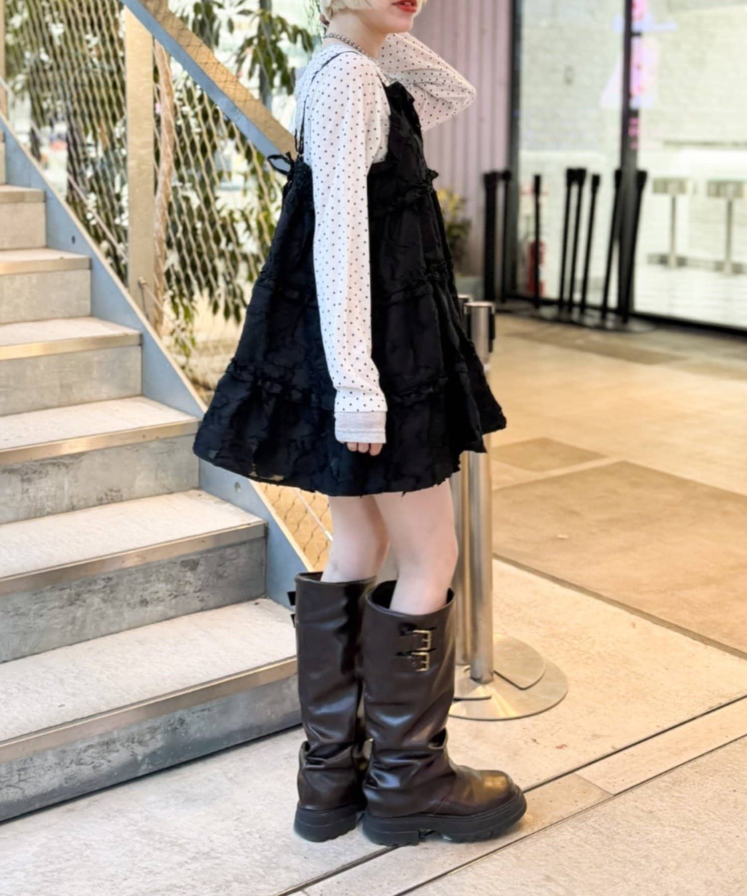 w closet(ダブルクローゼット) ジャガードミニキャミワンピ