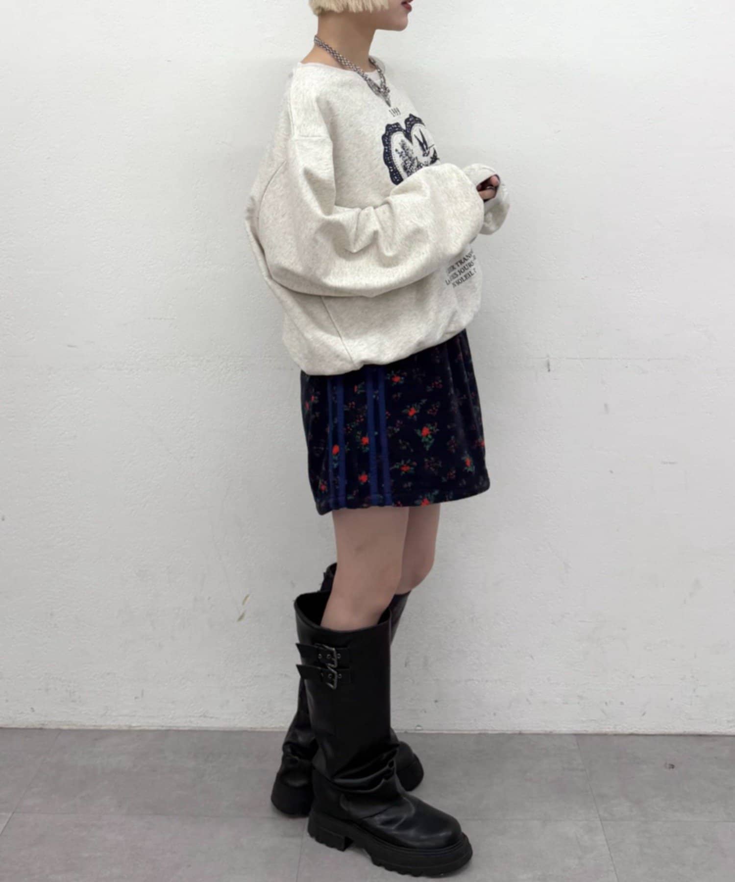 w closet(ダブルクローゼット) 【セットアップ対応】花柄フリースミニスカート