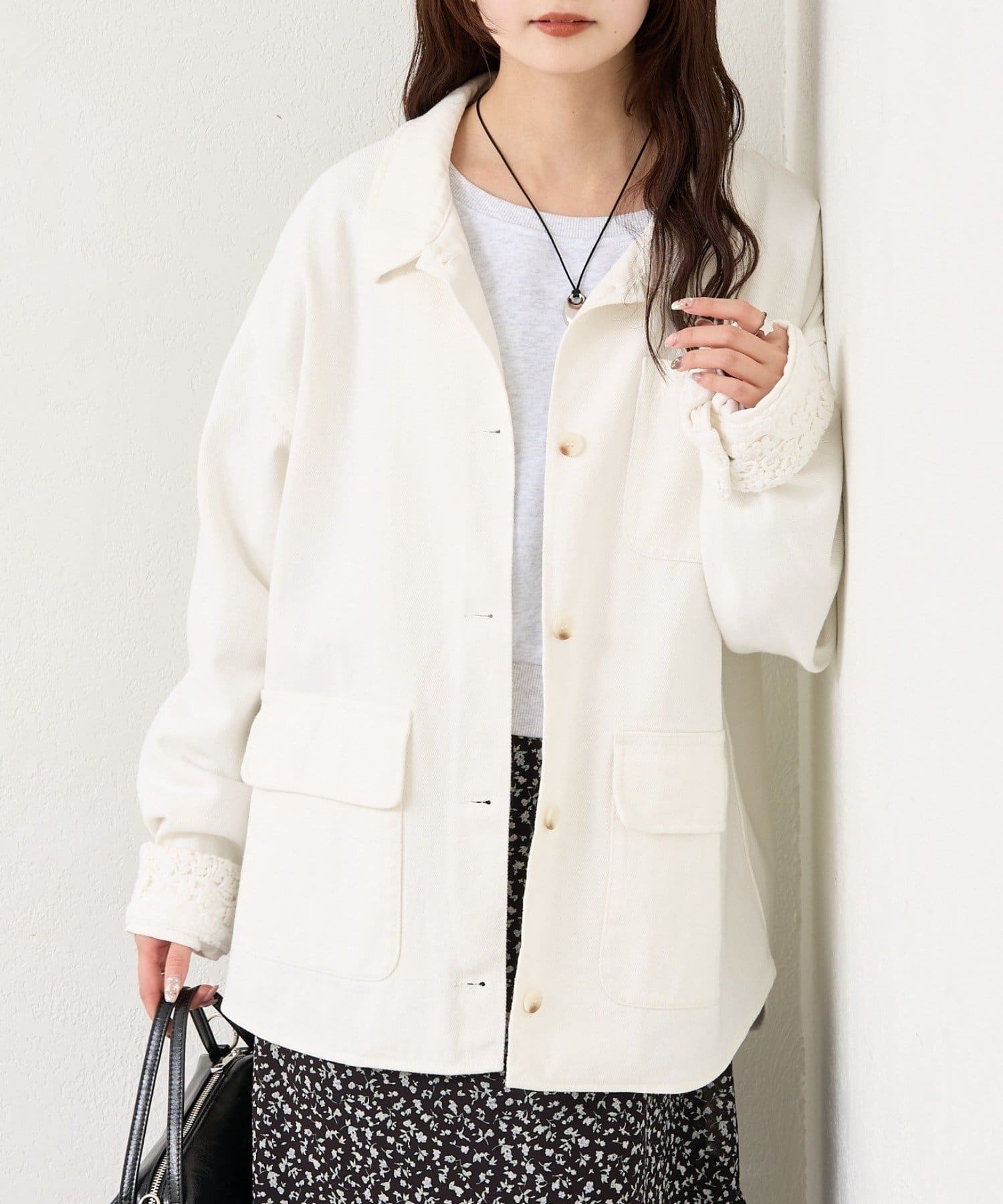 mystic(ミスティック) 裾レースツイルジャケット