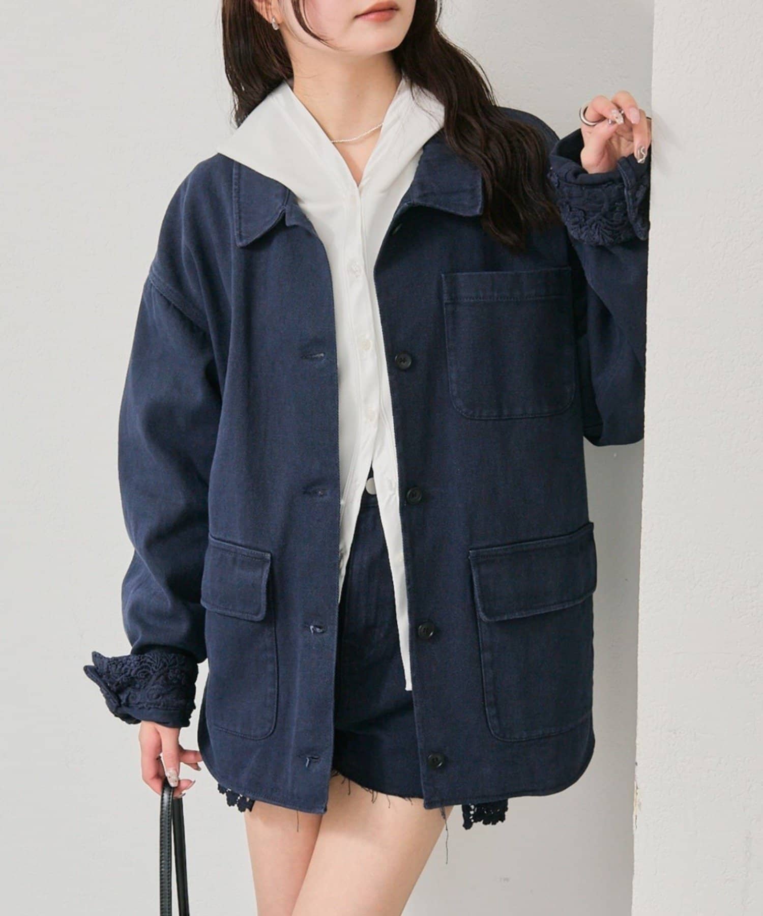 mystic(ミスティック) 裾レースツイルジャケット