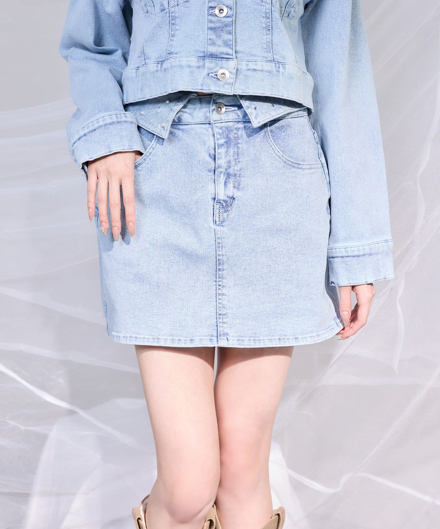 one after another NICE CLAUP(ワンアフターアナザー ナイスクラップ) ウェスト折り返しデニムミニ