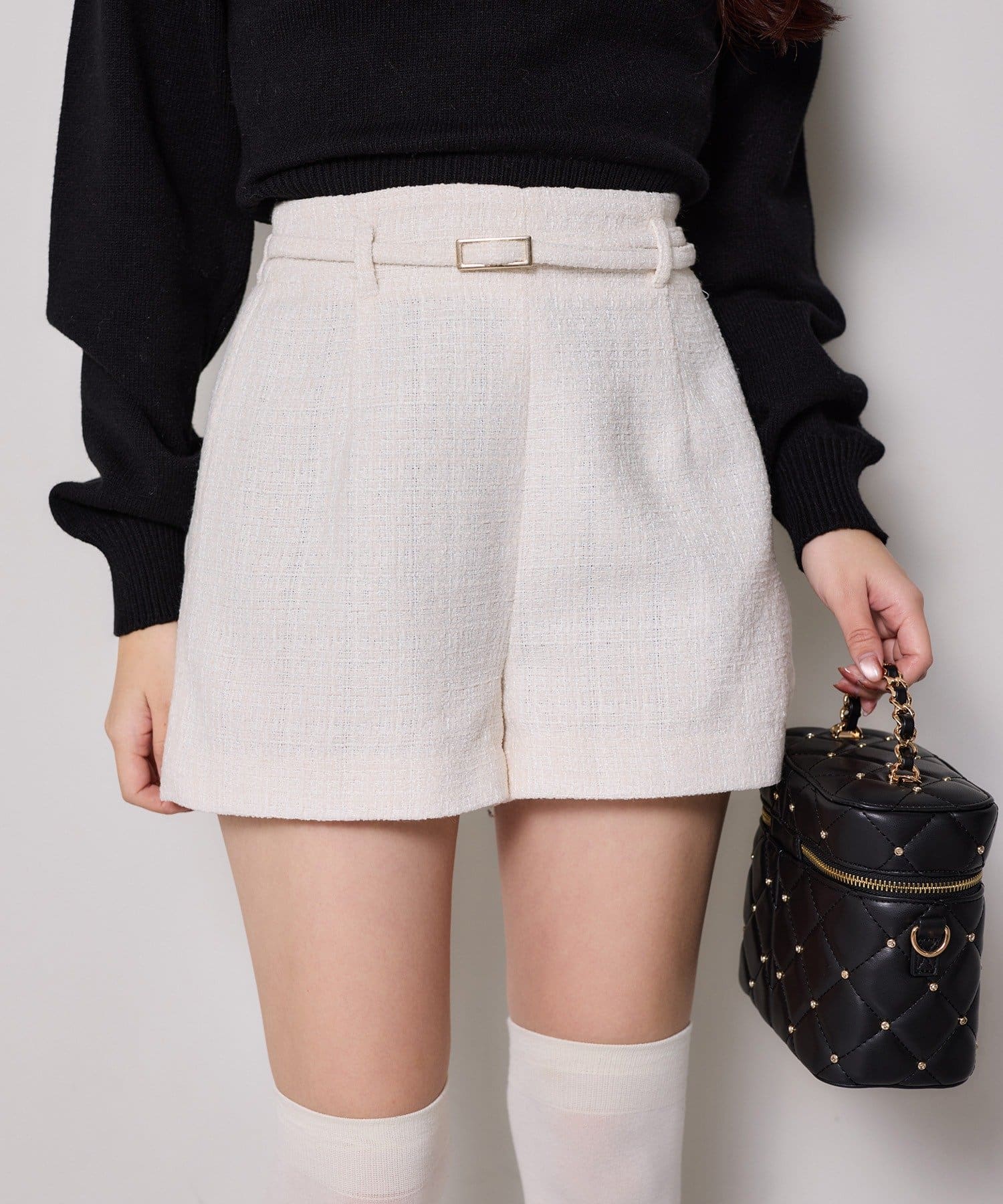 one after another NICE CLAUP(ワンアフターアナザー ナイスクラップ) 【セットアップ可能】ベスト付ツイードショートパンツ