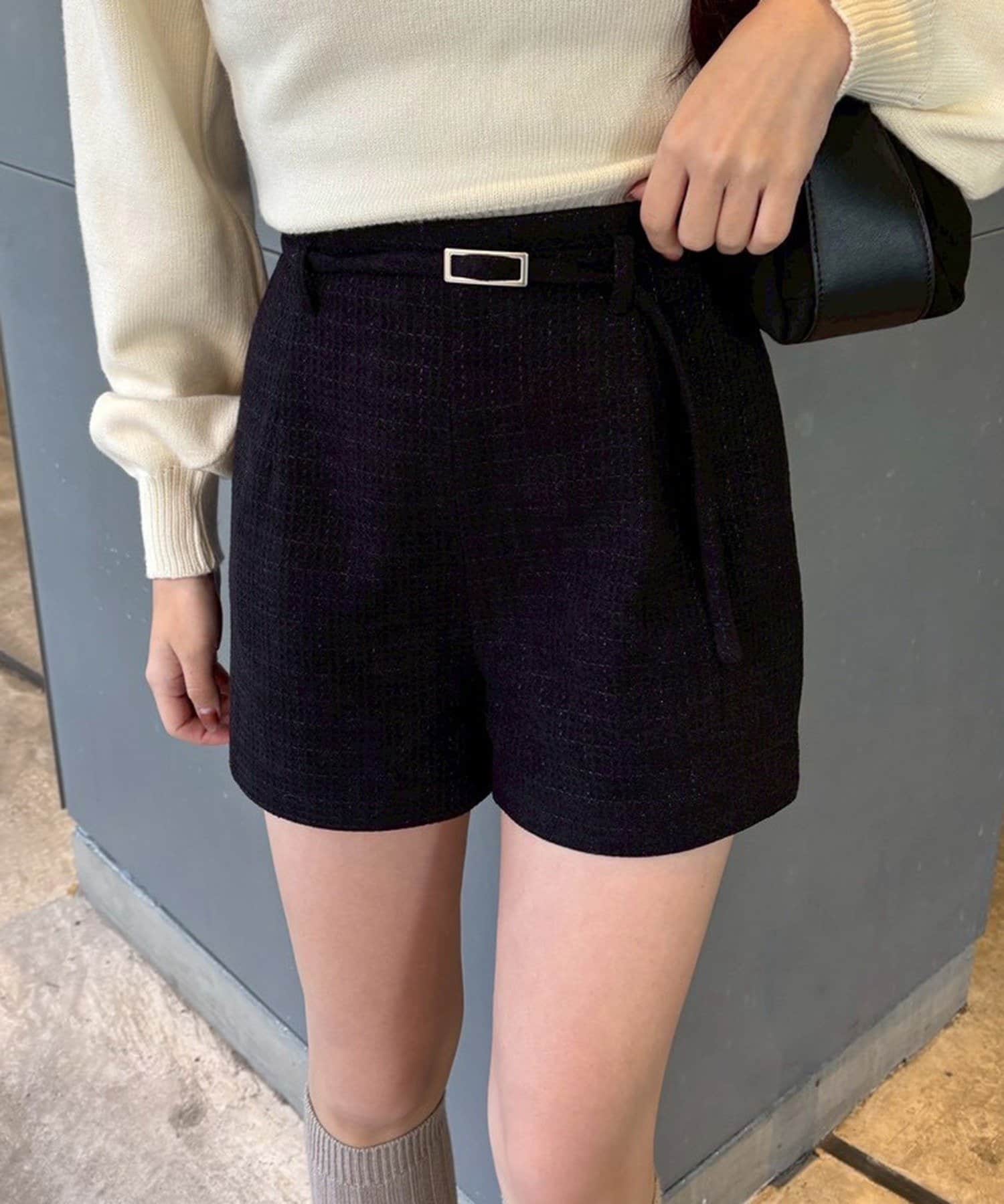 one after another NICE CLAUP(ワンアフターアナザー ナイスクラップ) 【セットアップ可能】ベスト付ツイードショートパンツ