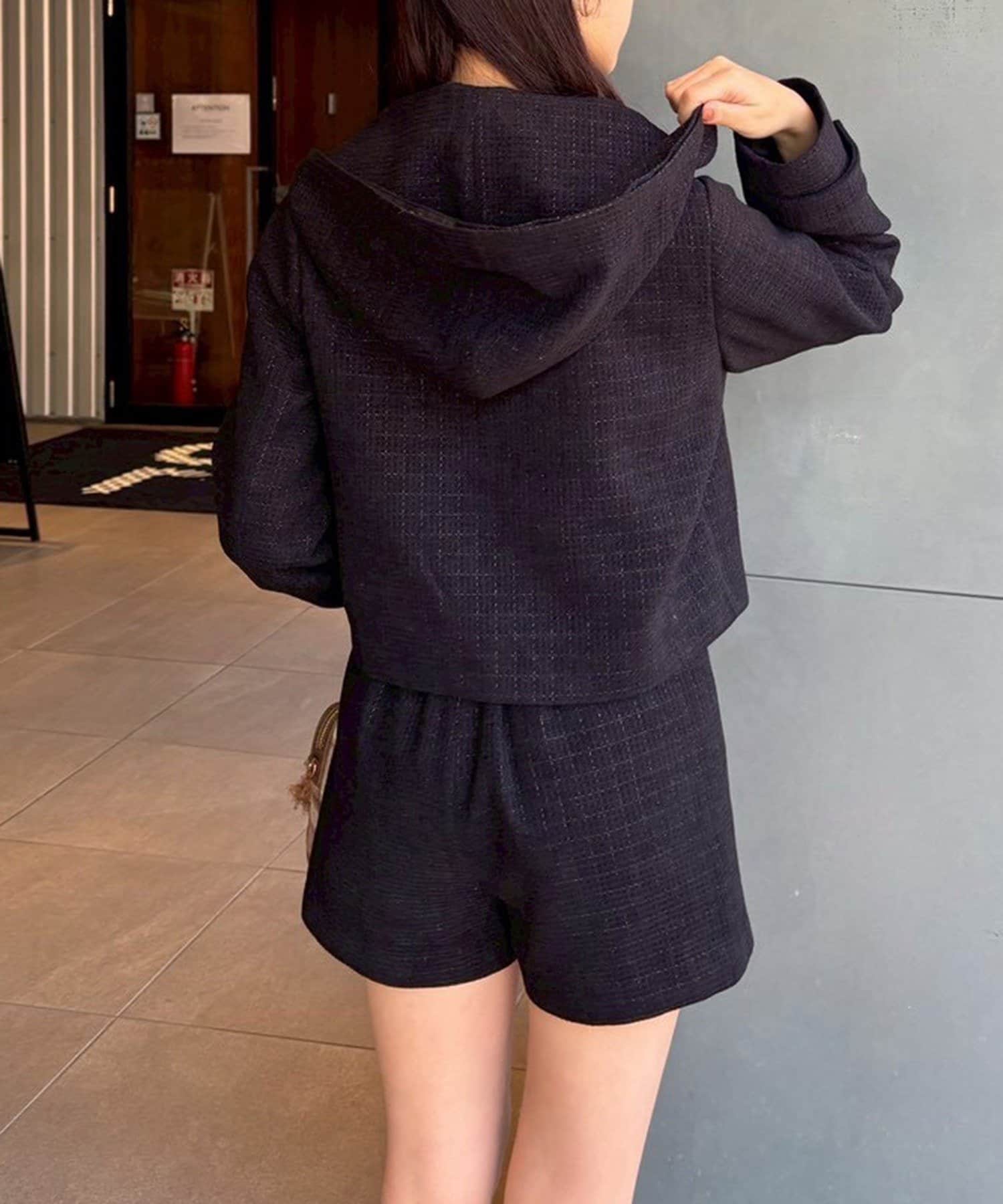 one after another NICE CLAUP(ワンアフターアナザー ナイスクラップ) 【セットアップ可能】フェイクファーフード付きツイードジャケット