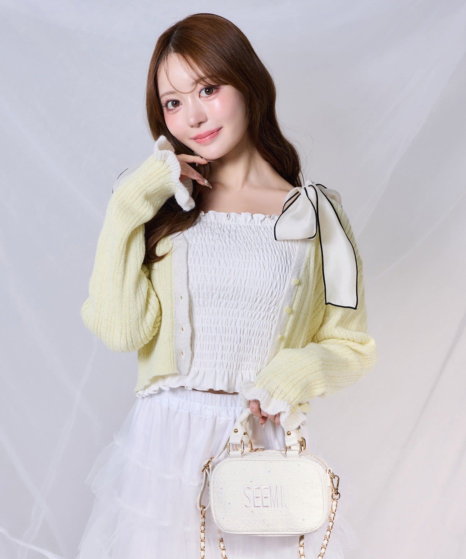 one after another NICE CLAUP(ワンアフターアナザー ナイスクラップ) 袖配色カーディガン