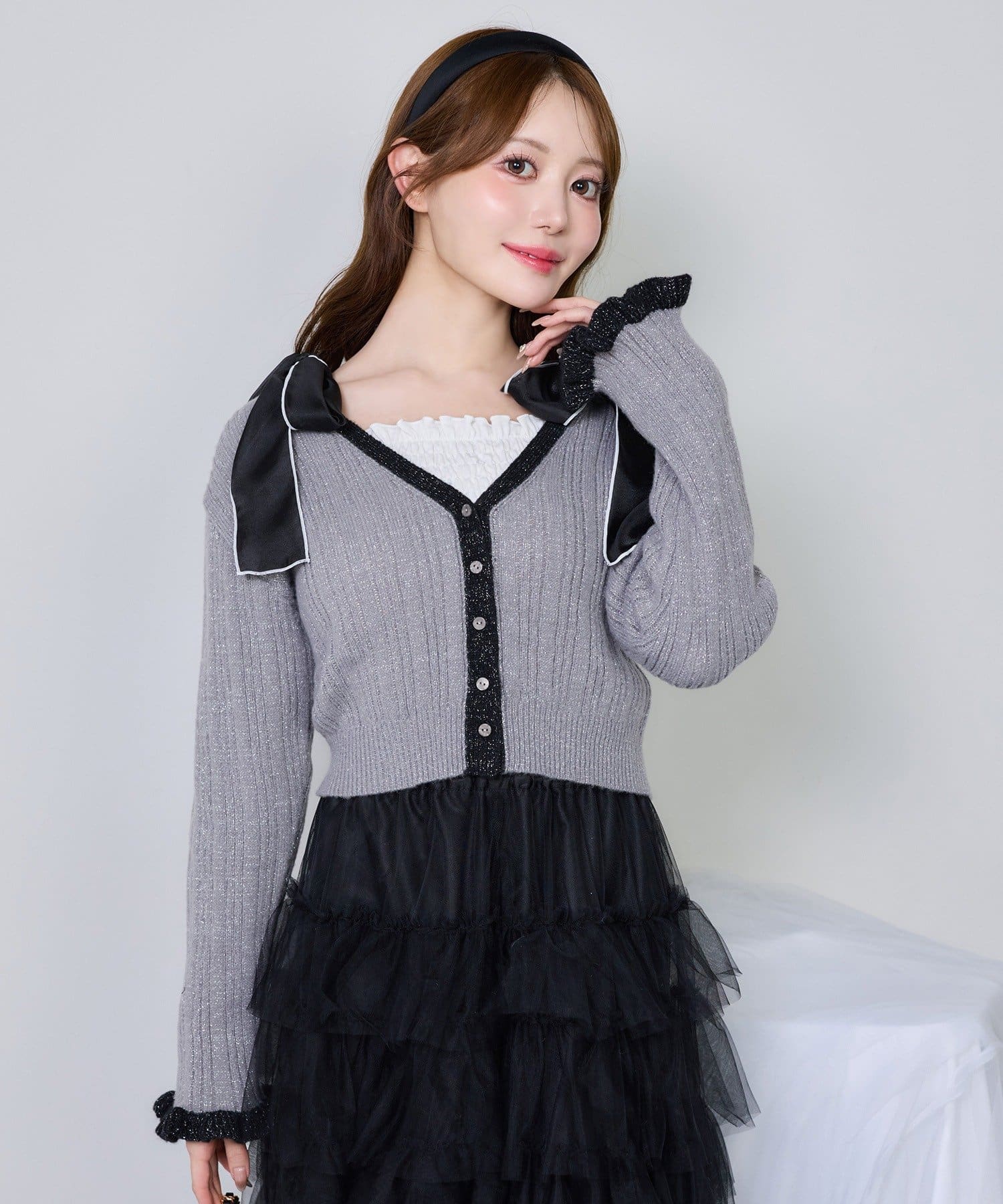 one after another NICE CLAUP(ワンアフターアナザー ナイスクラップ) 袖配色カーディガン